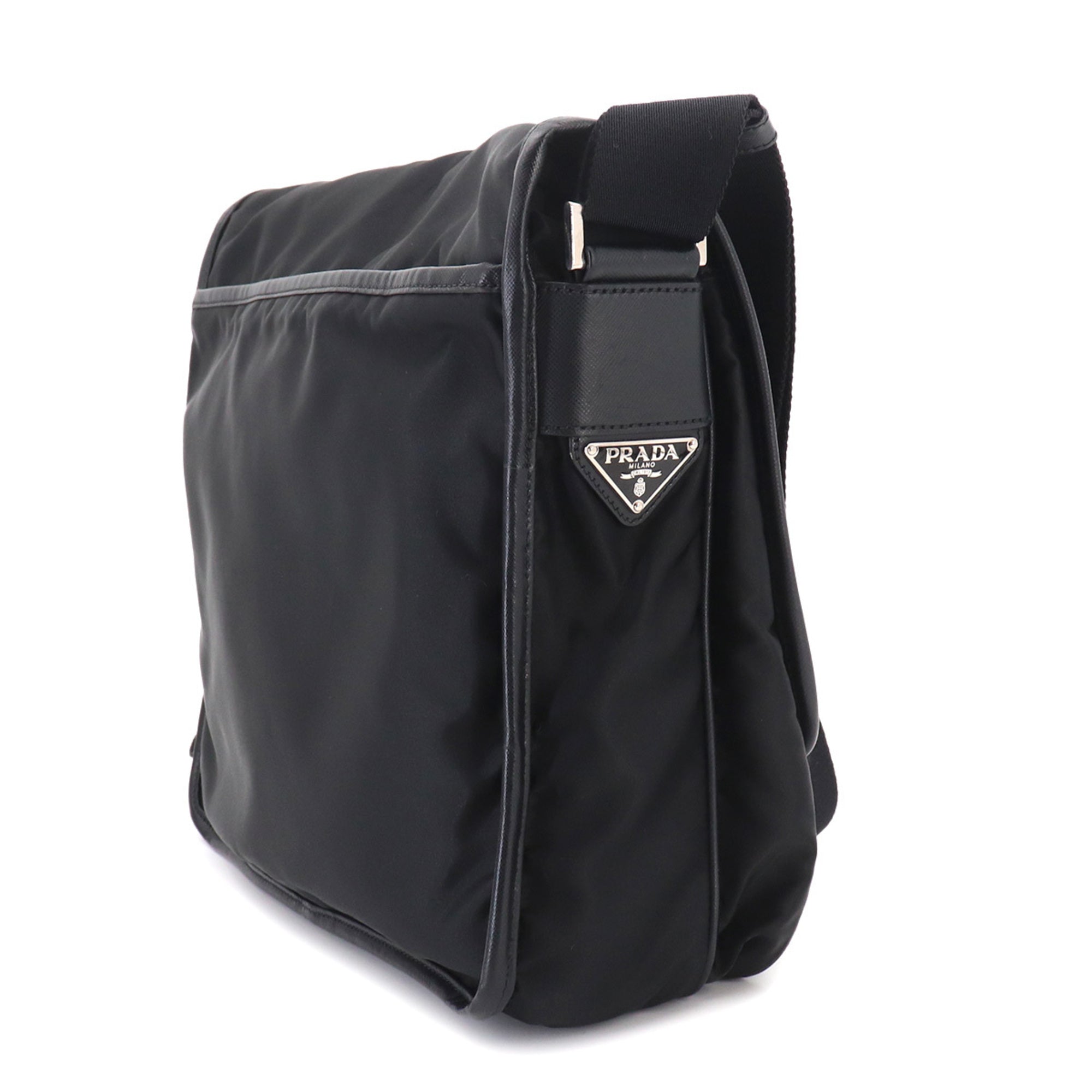 Prada Black Nylon Leather Handbag Messenger Bag Shoulder Bag (Pre-Owned)