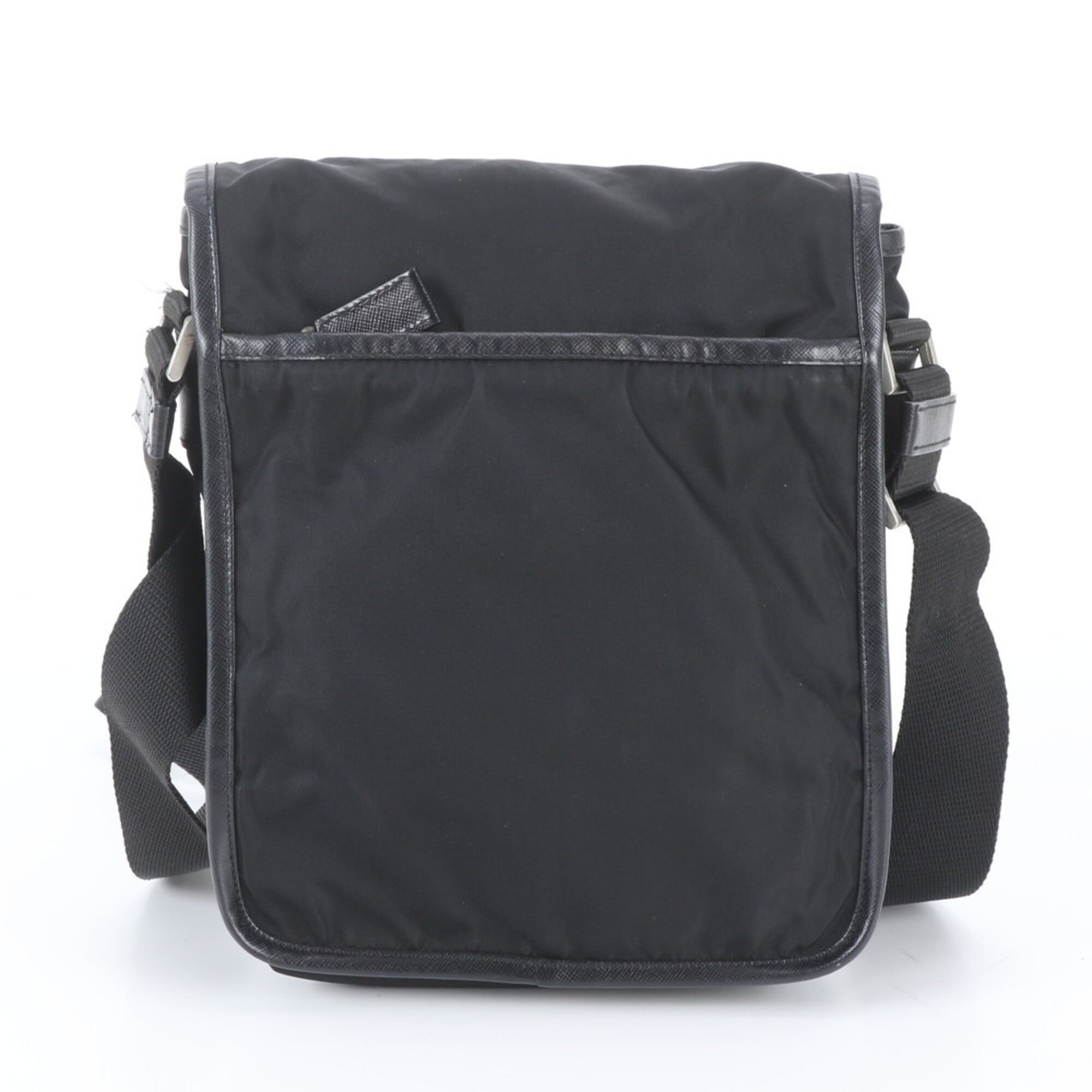 Prada Black Leather Nylon Messenger Bag Shoulder Bag (Pre-Owned)