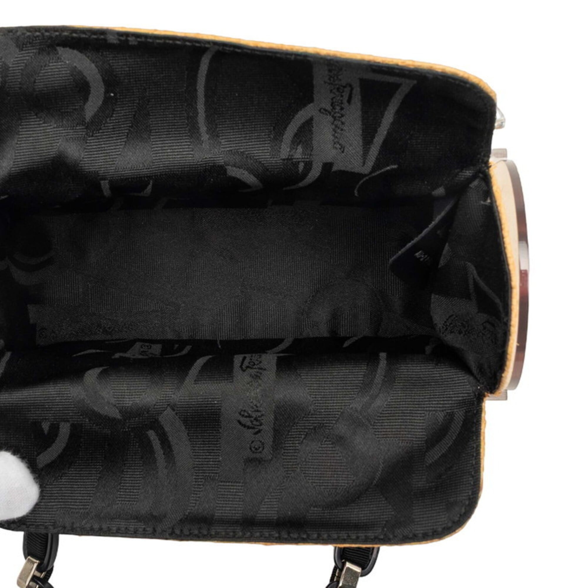 Salvatore Ferragamo Vara Clear Beige Plastic Raffia Handbag (Pre-Owned)
