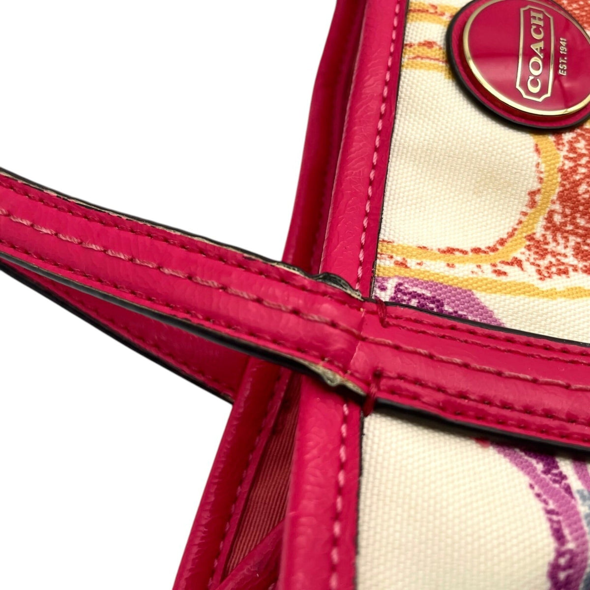 Coach Multi-Color Pink Canvas Patent Leather Handbag Tote Bag (Pre-Owned)