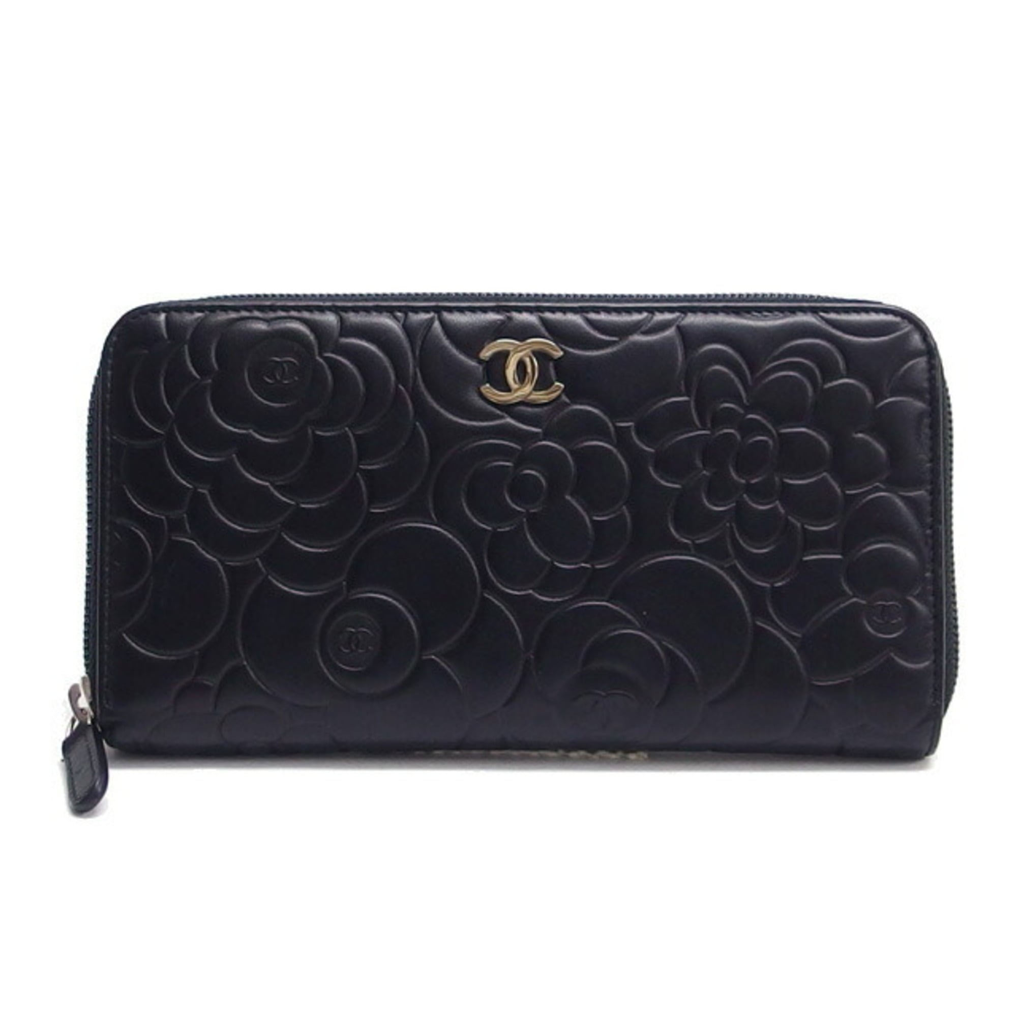 Chanel Black Leather Long Wallet (Bi-Fold) (Pre-Owned)
