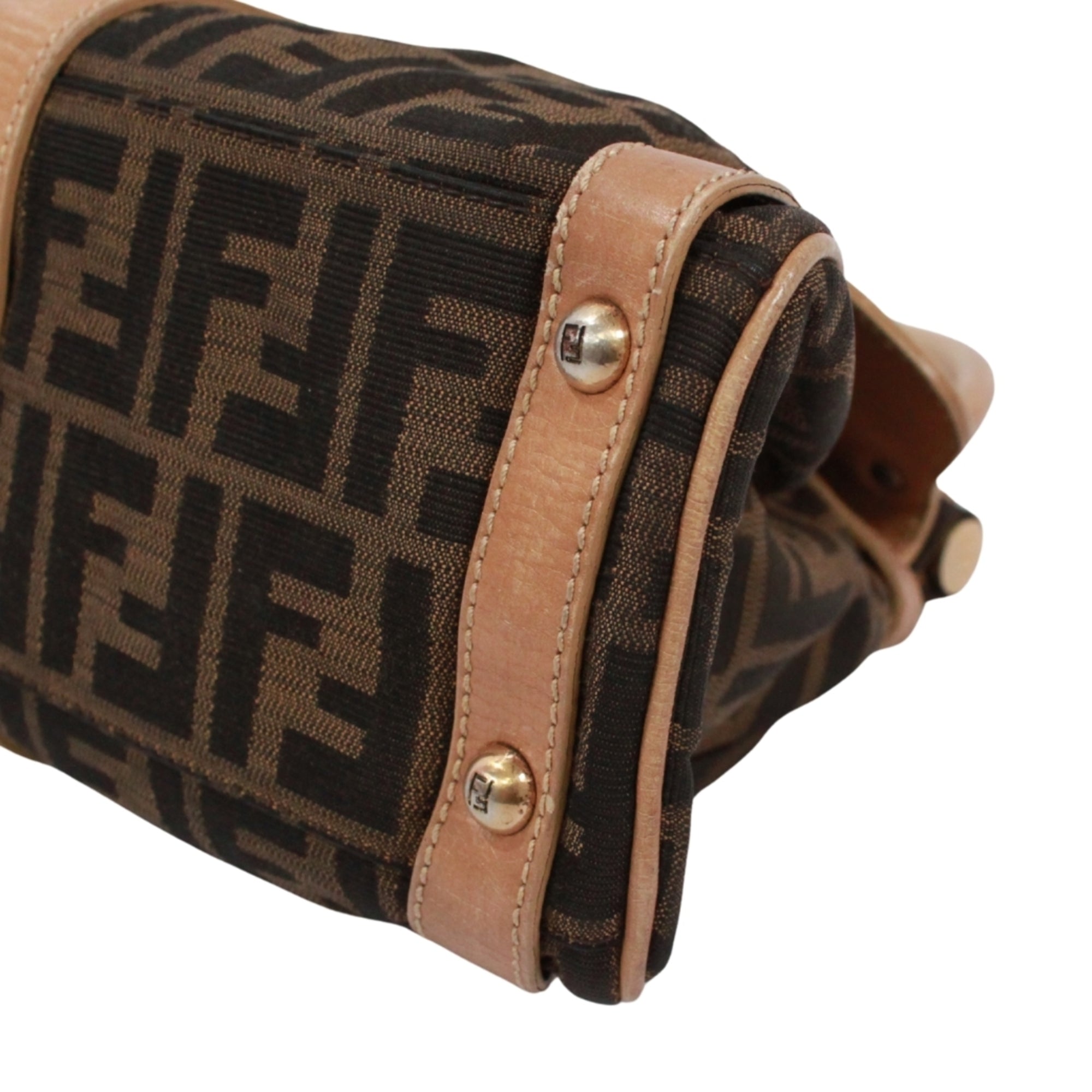 Fendi Beige Brown Canvas Leather Handbag (Pre-Owned)
