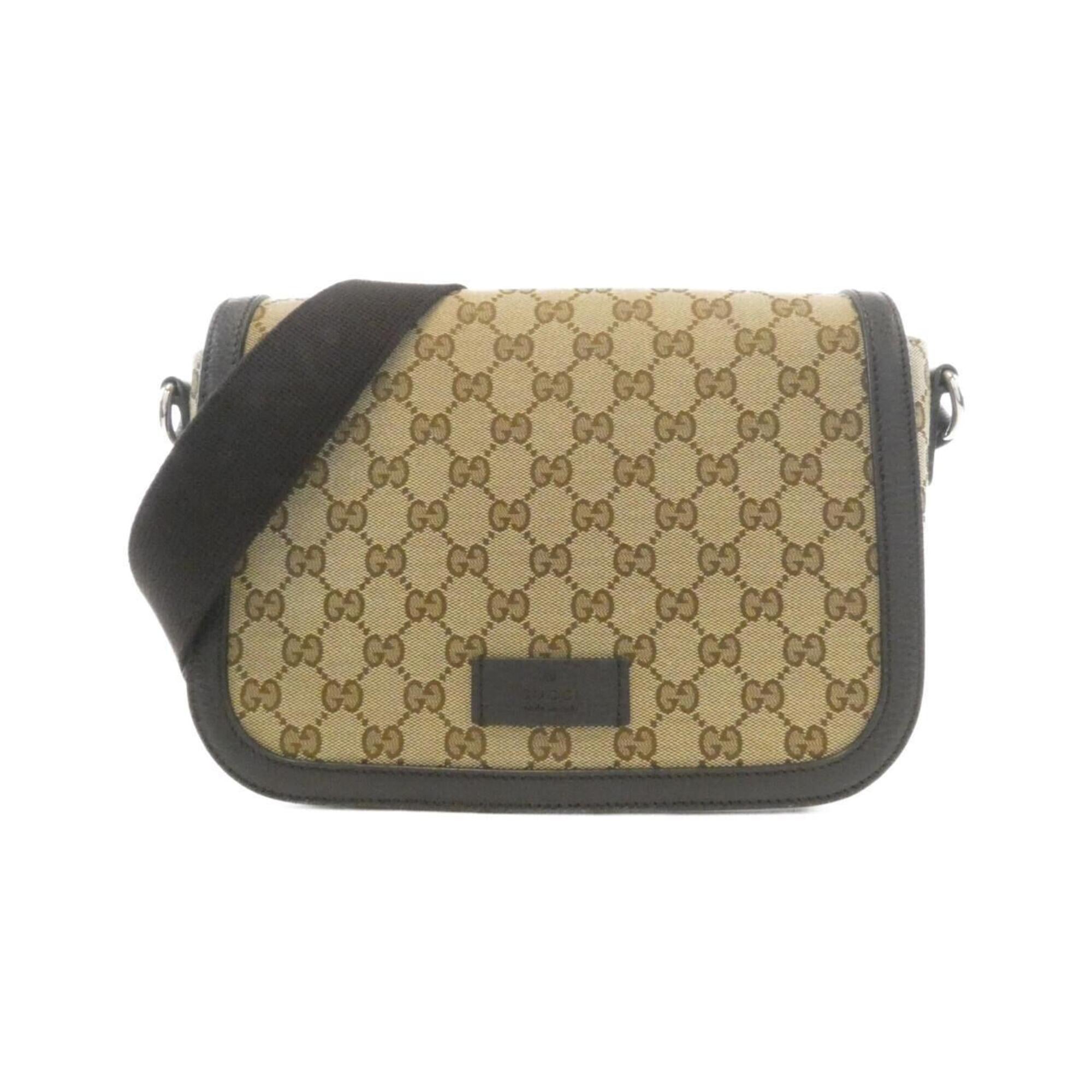 Gucci Gg Canvas Beige Brown Gg Canvas Leather Shoulder Bag (Pre-Owned)