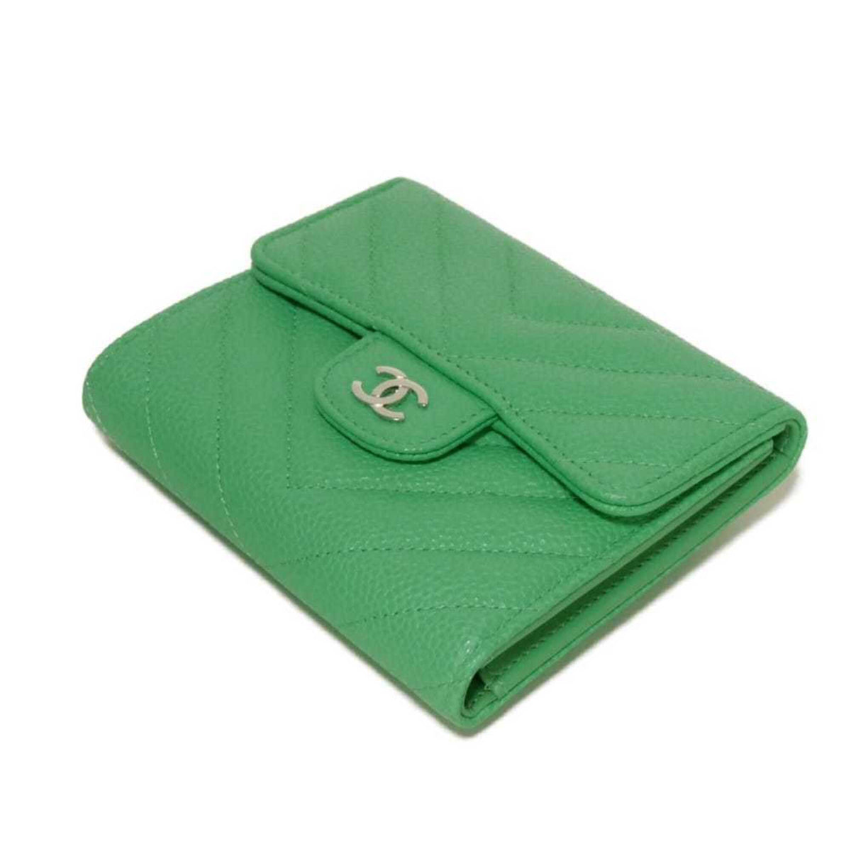 Chanel Light Green Grained Calfskin Wallet (Tri-Fold) (Pre-Owned)