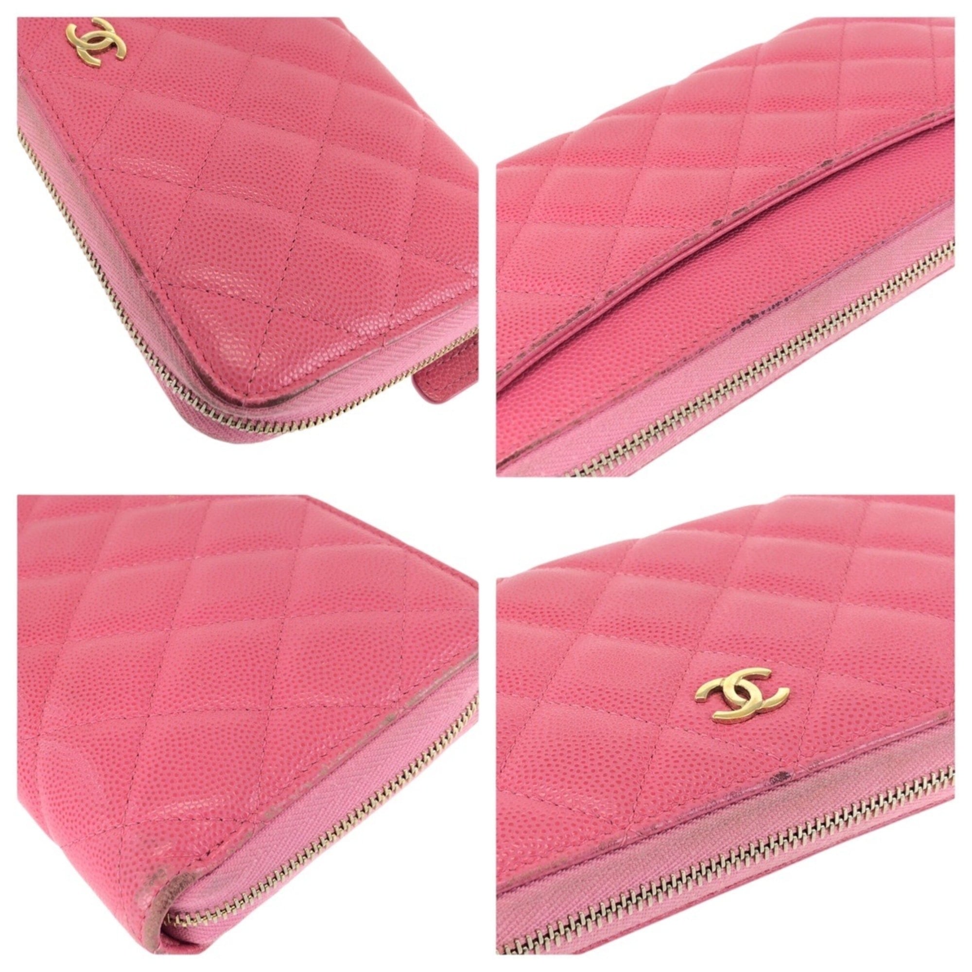 Chanel Pink Grained Calfskin Long Wallet (Bi-Fold) (Pre-Owned)