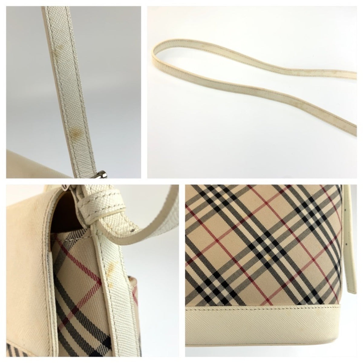 Burberry Beige White Canvas Leather Pochette Shoulder Bag (Pre-Owned)
