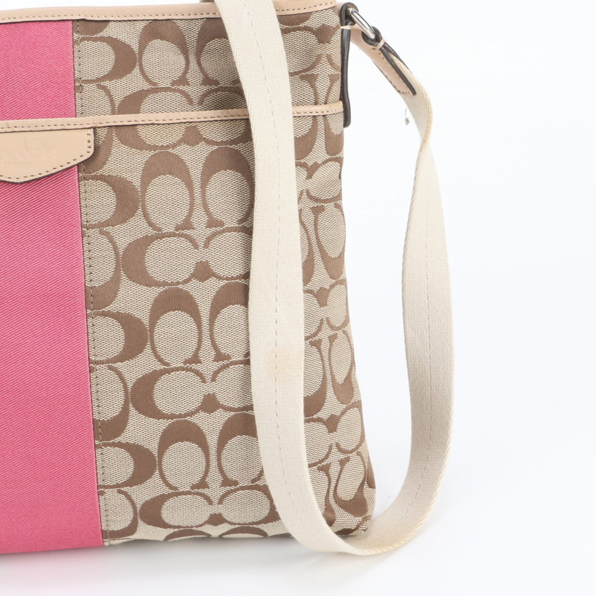 Coach Beige Leather Canvas Crossbody Bag Handbag Shoulder Bag Tote Bag (Pre-Owned)