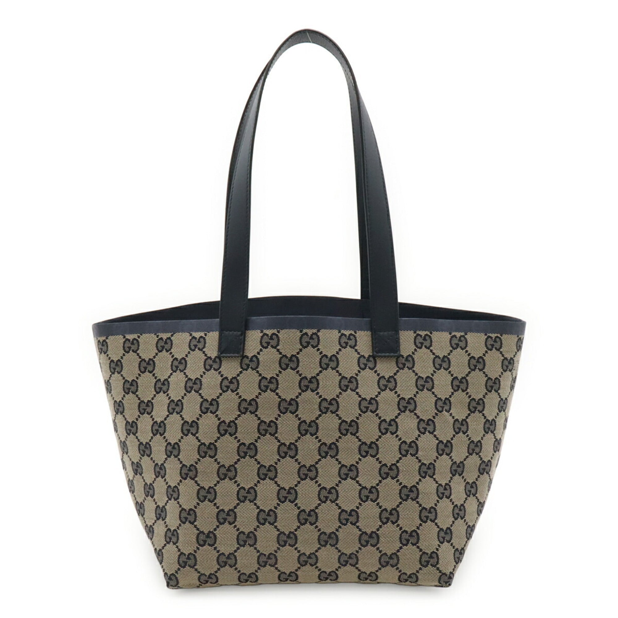 Gucci Beige Navy Canvas Leather Handbag Pouch Shoulder Bag Tote Bag (Pre-Owned)