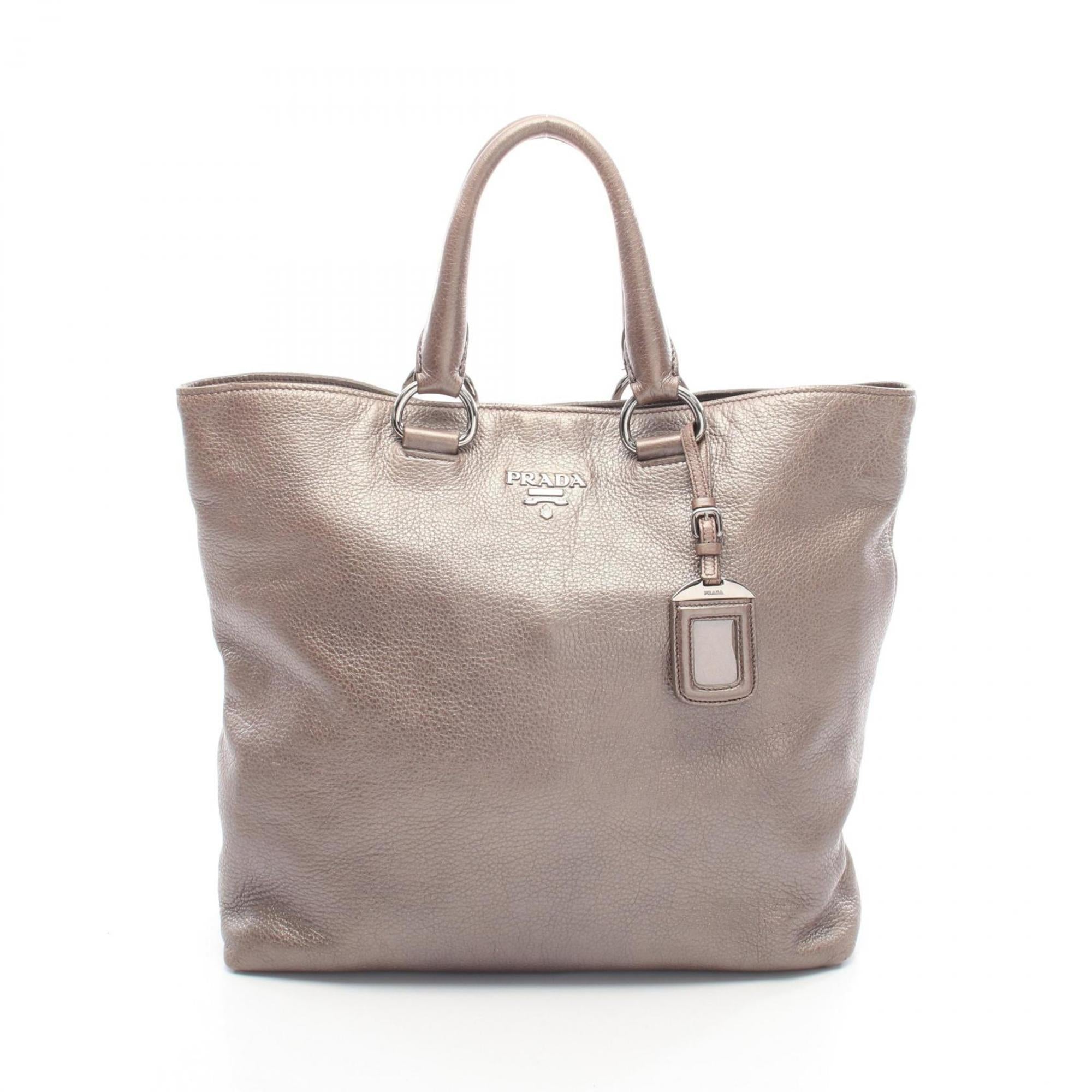 Prada Gray Leather Handbag Tote Bag (Pre-Owned)
