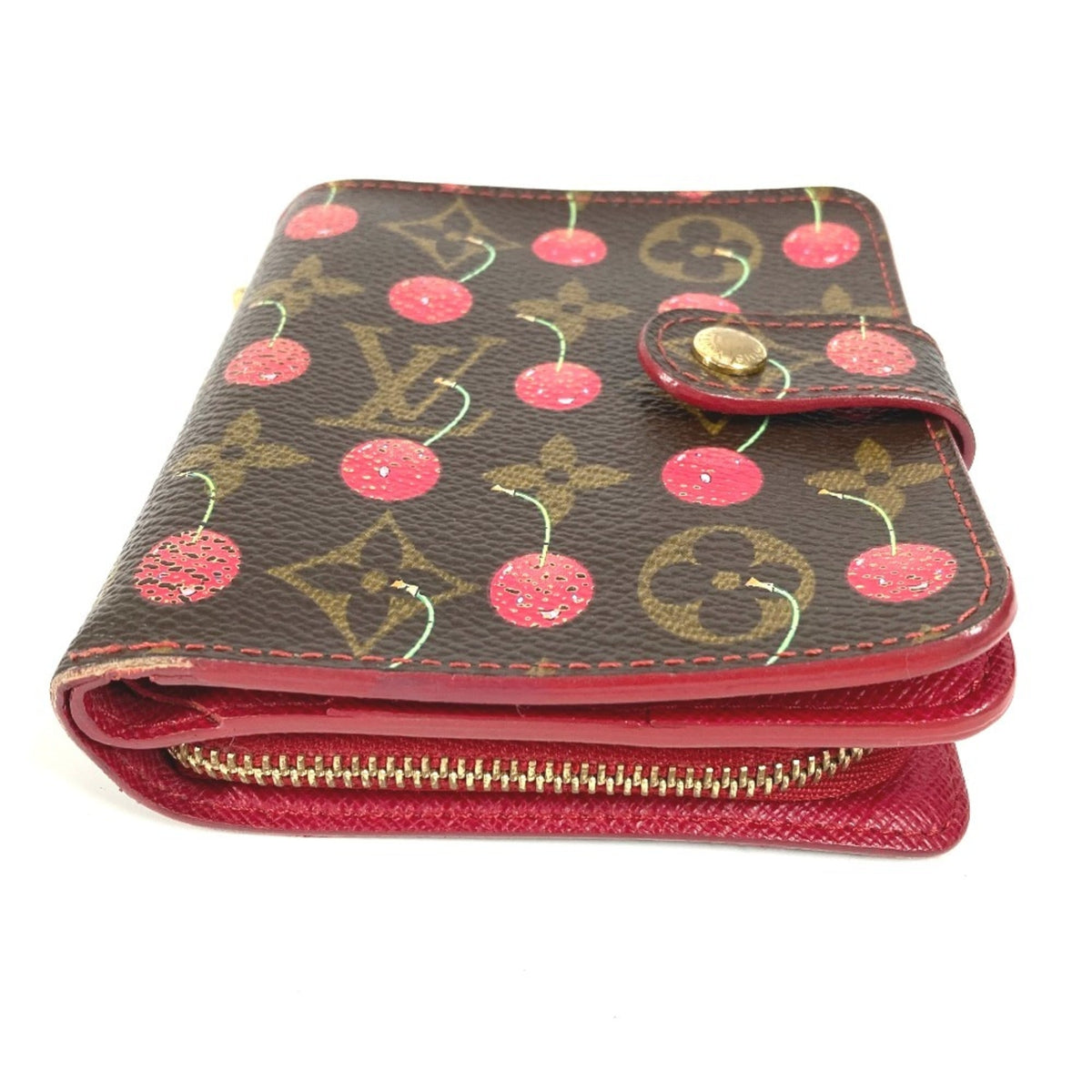 Louis Vuitton Brown Red Color Monogram Canvas Wallet (Bi-Fold) (Pre-Owned)