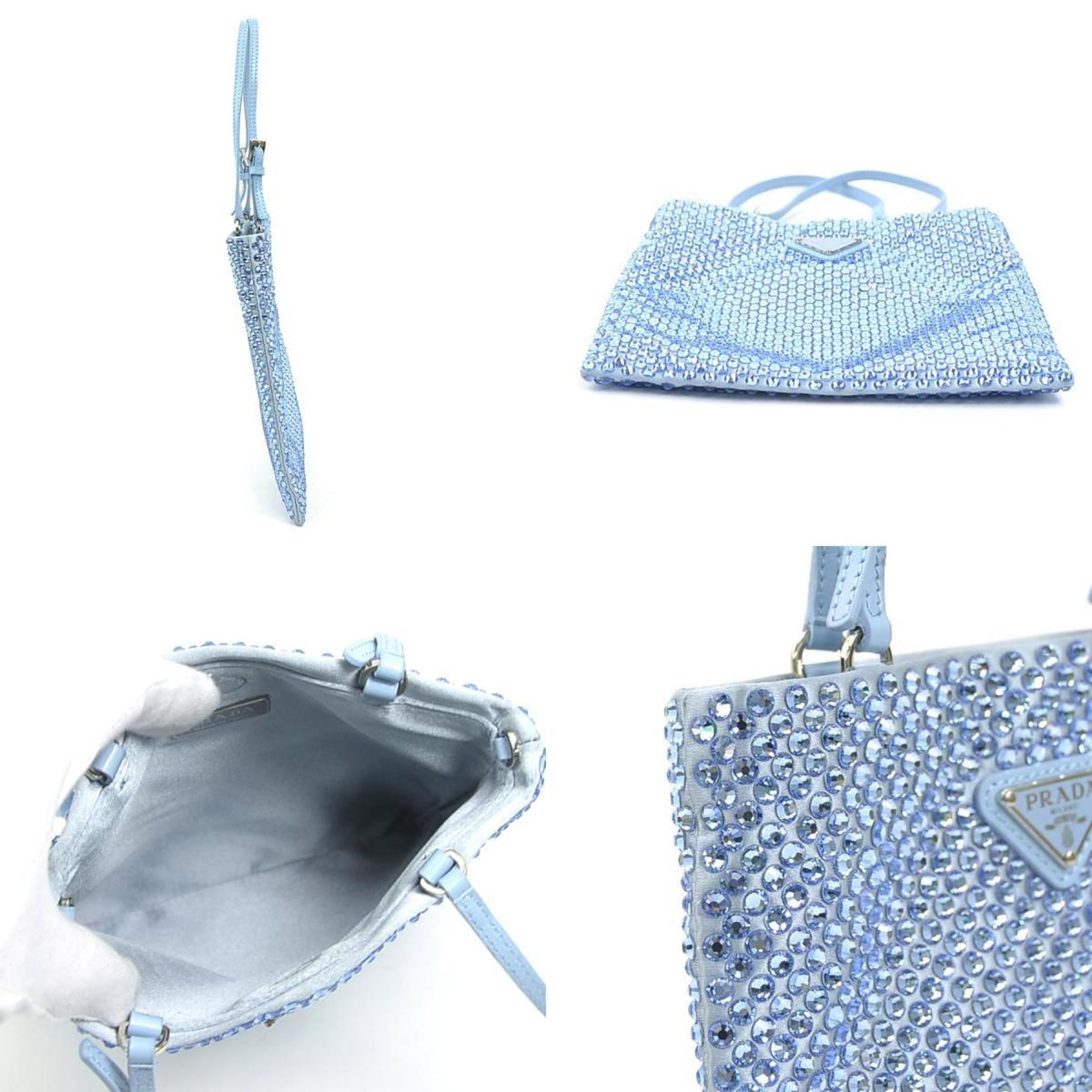 Prada Light Blue Satin Rhinestone Handbag (Pre-Owned)