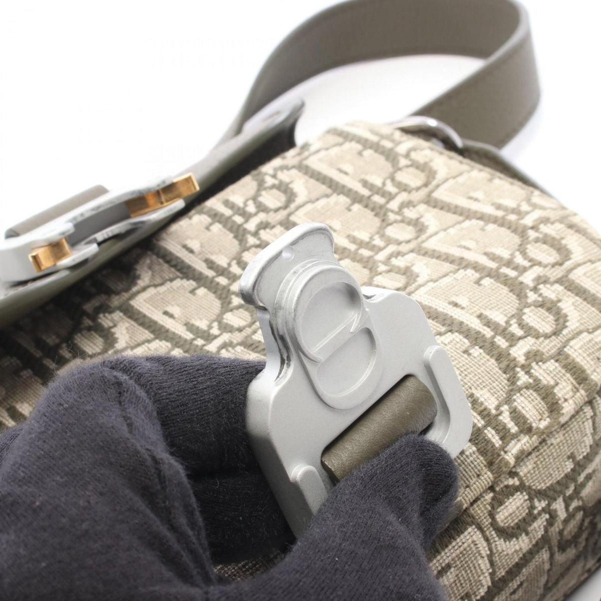 Christian Dior Beige Khaki Canvas Leather Saddle Bag Shoulder Bag (Pre-Owned)