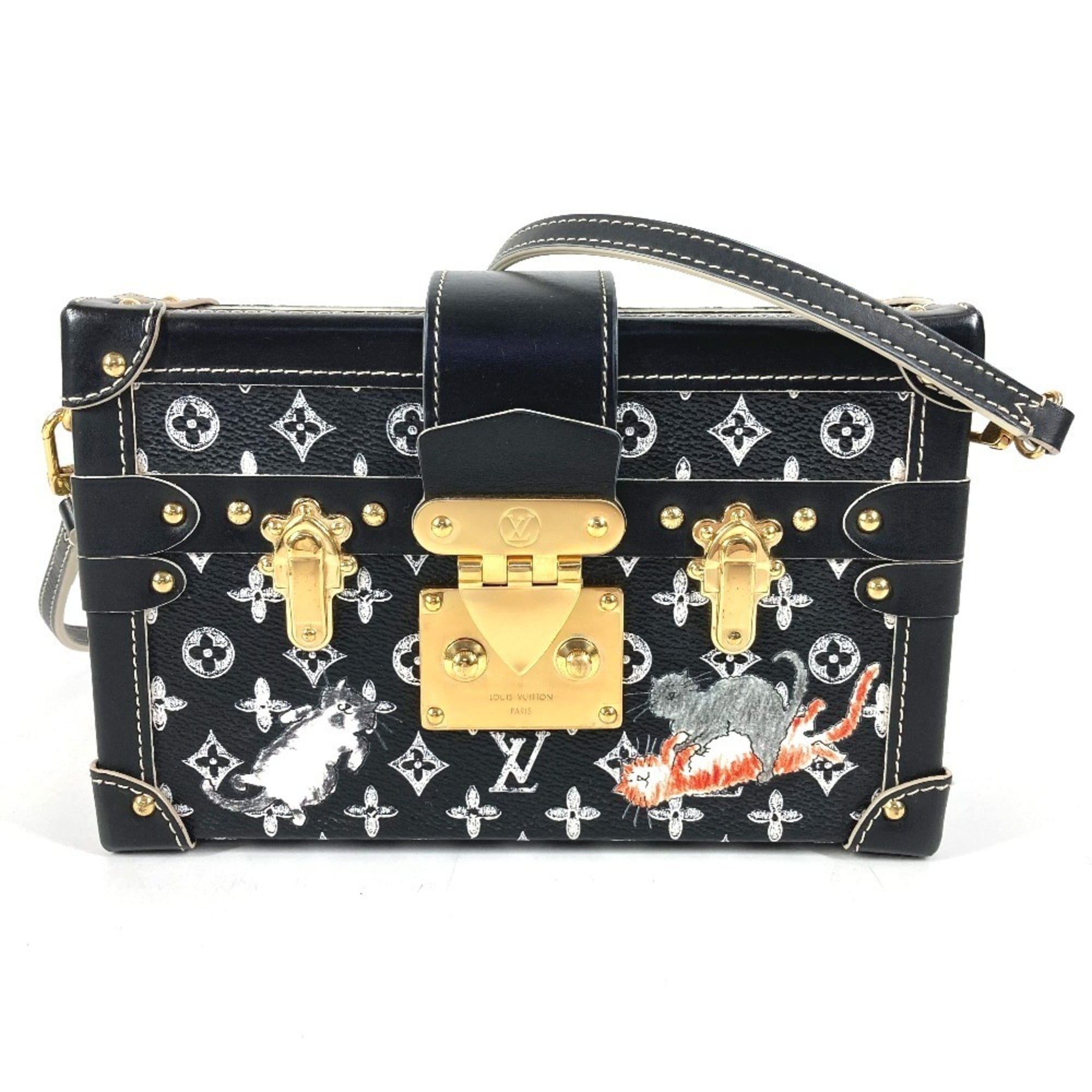 Louis Vuitton Monogram Black Leather Clutch Bag Shoulder Bag (Pre-Owned)