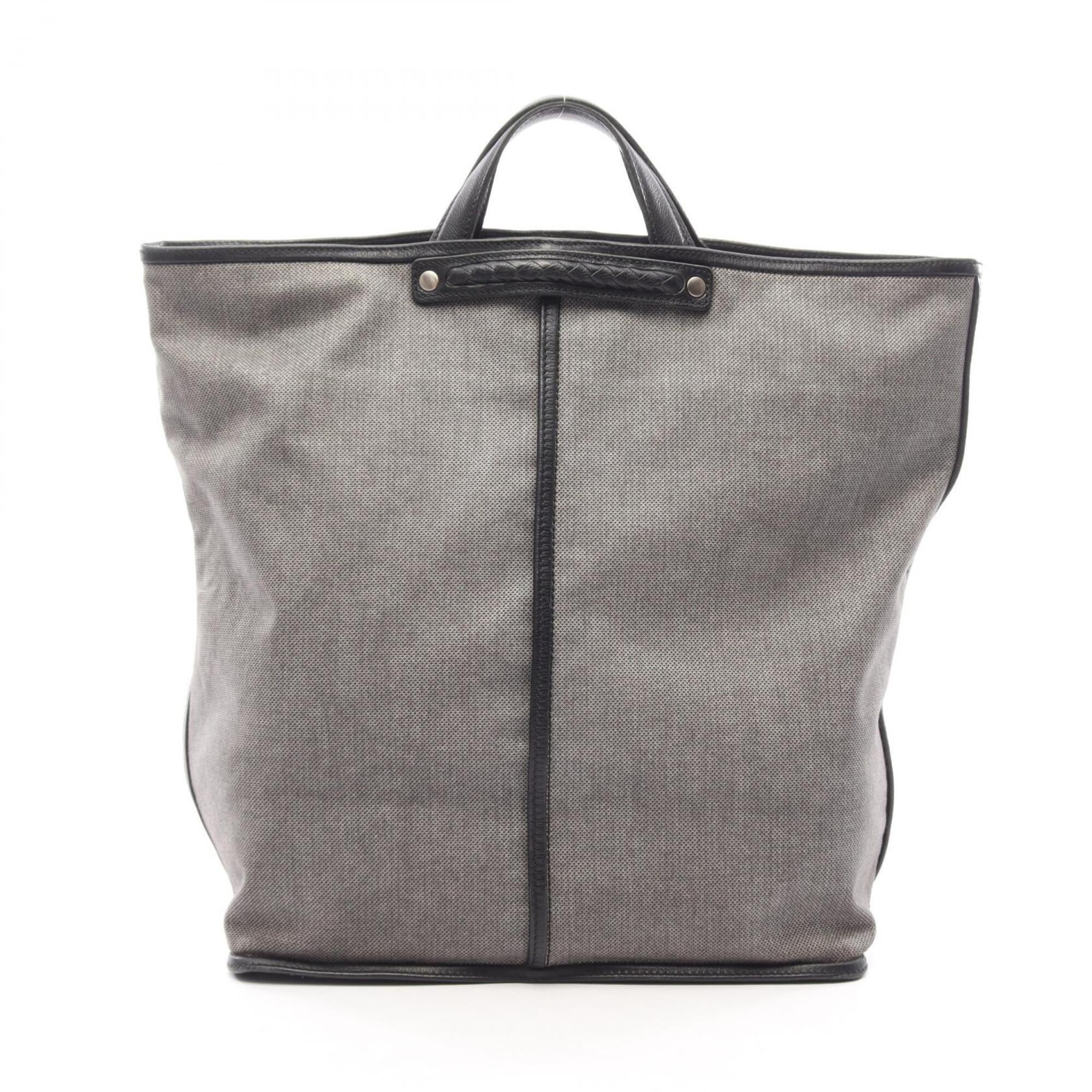 Bottega Veneta Black Gray Canvas Leather Handbag (Pre-Owned)