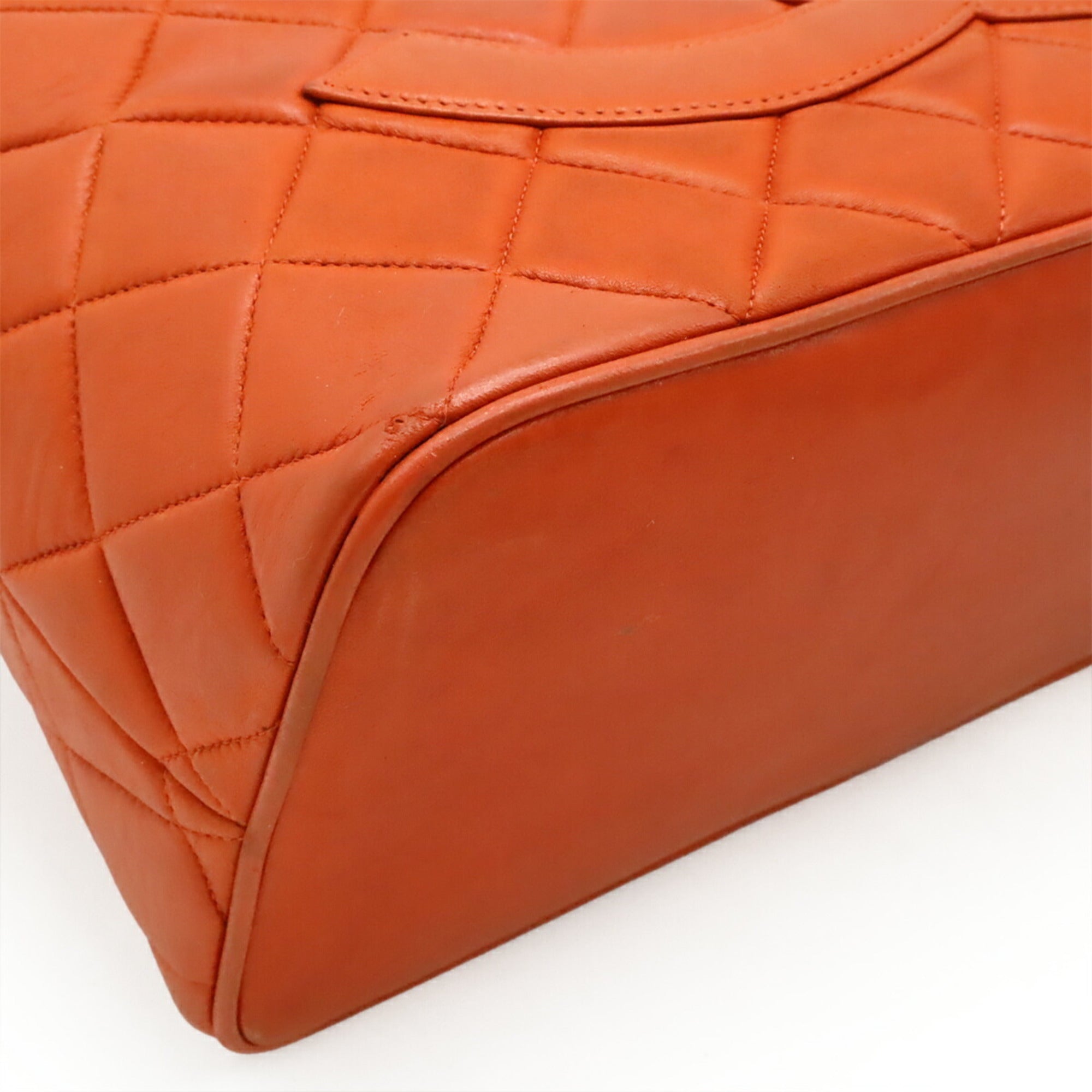 Chanel Matelasse Orange Leather Shoulder Bag Tote Bag (Pre-Owned)