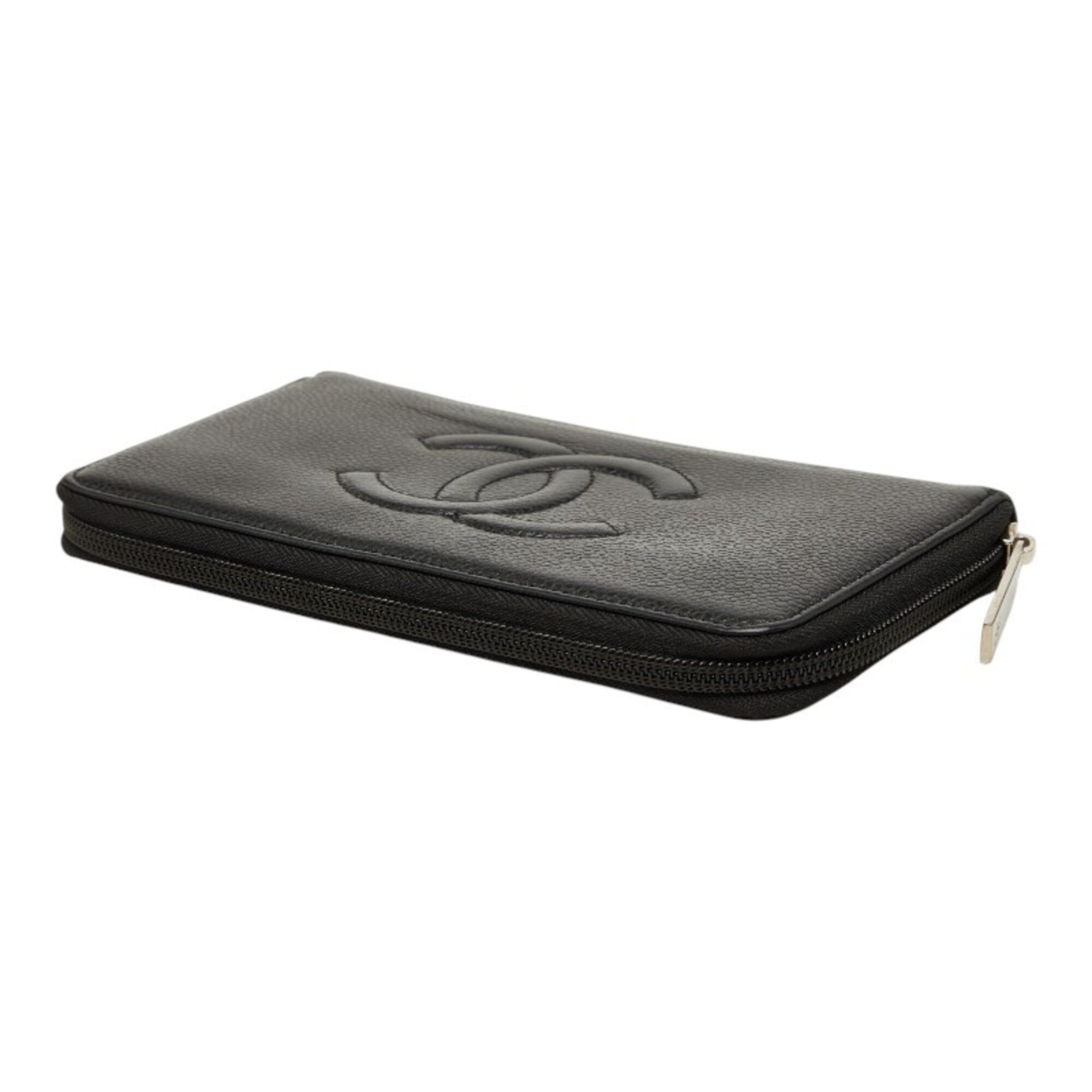 Chanel Black Grained Calfskin Long Wallet (Bi-Fold) (Pre-Owned)