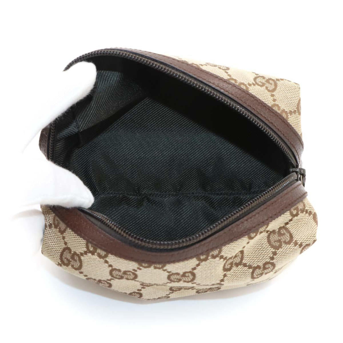 Gucci Beige Brown Gg Canvas Leather Pouch (Pre-Owned)