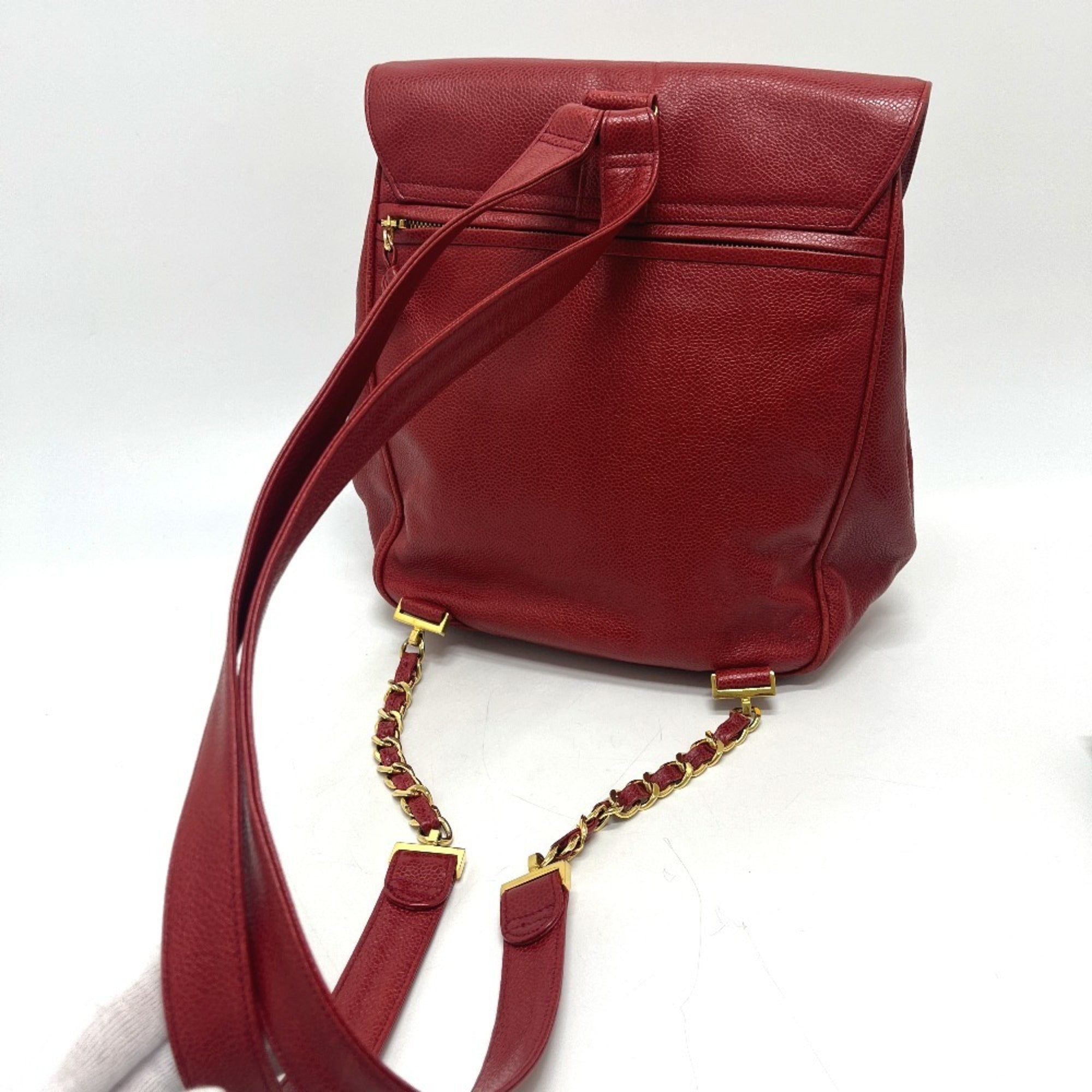 Chanel Red Color Grained Calfskin Backpack (Pre-Owned)