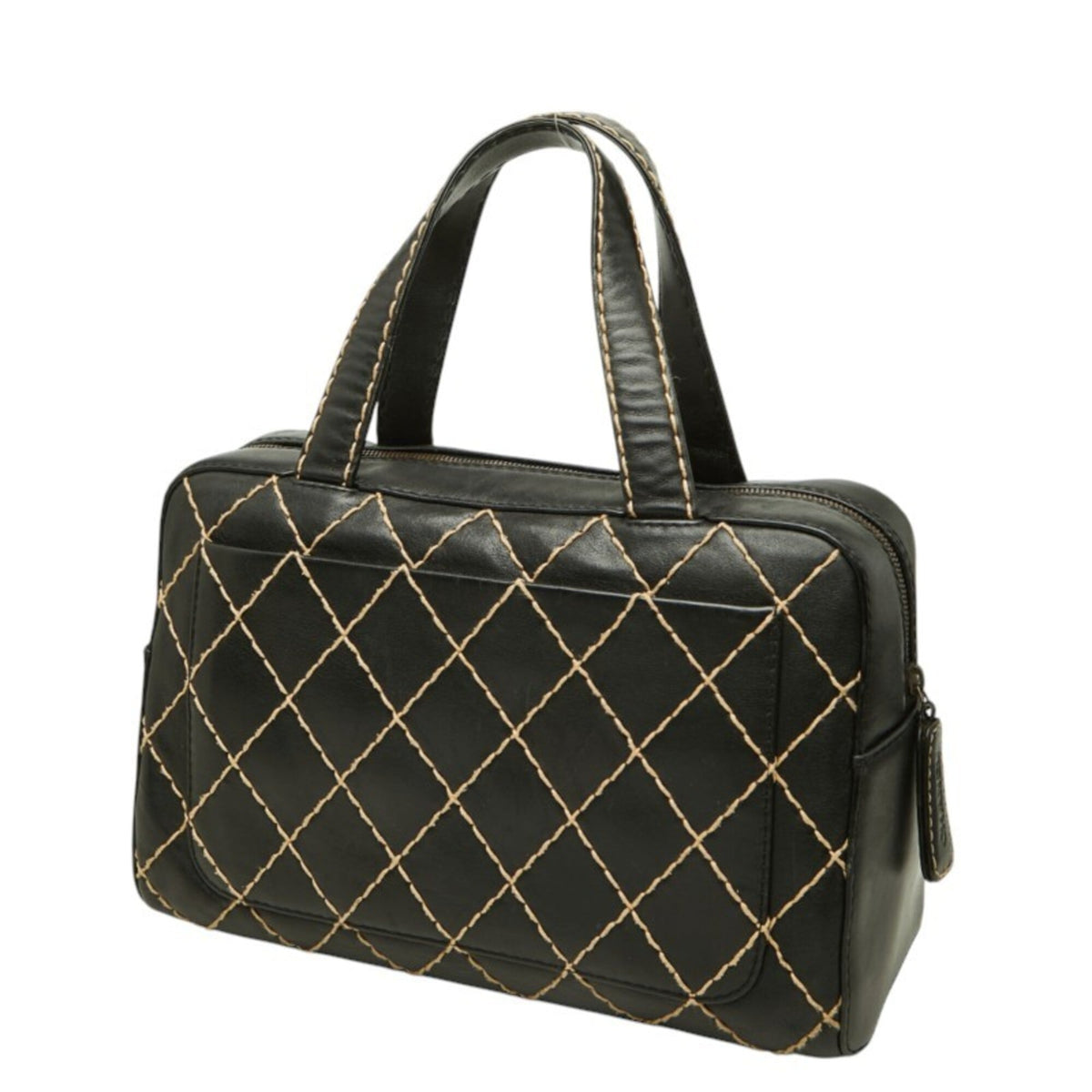 Chanel Black Leather Boston Bag Handbag (Pre-Owned)