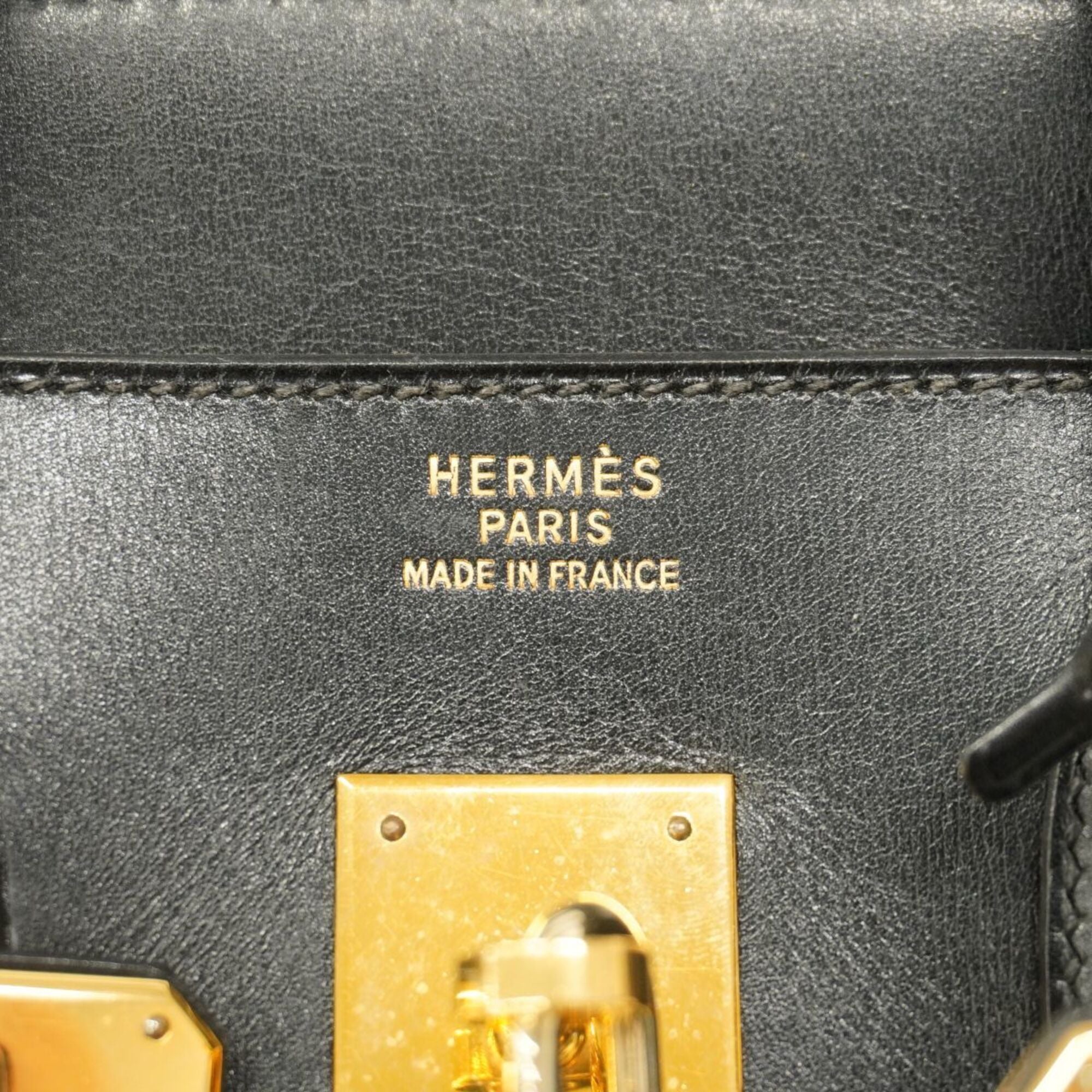 Hermes Black Toile H Box Calf Leather Handbag (Pre-Owned)