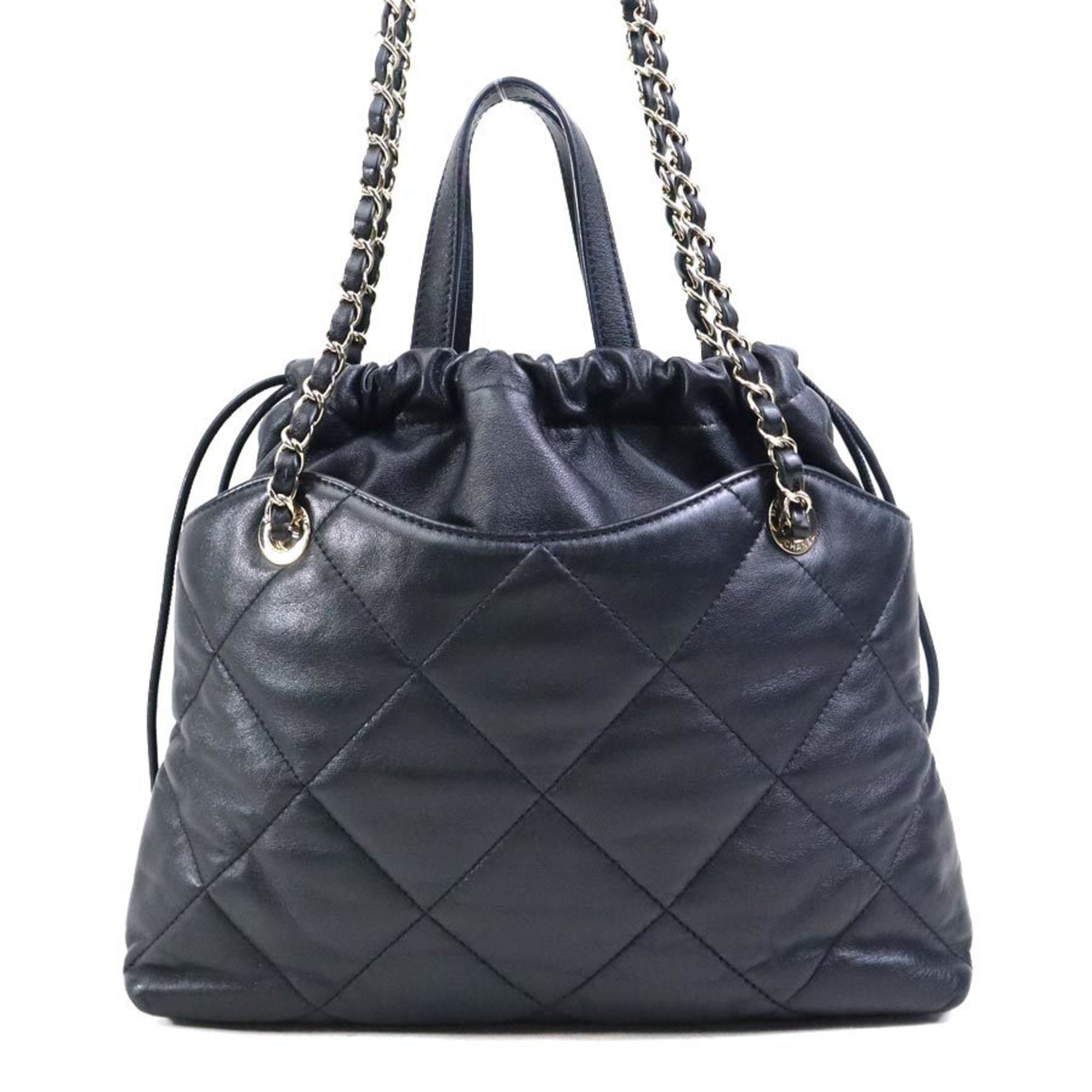 Chanel Black Leather Handbag Shoulder Bag (Pre-Owned)