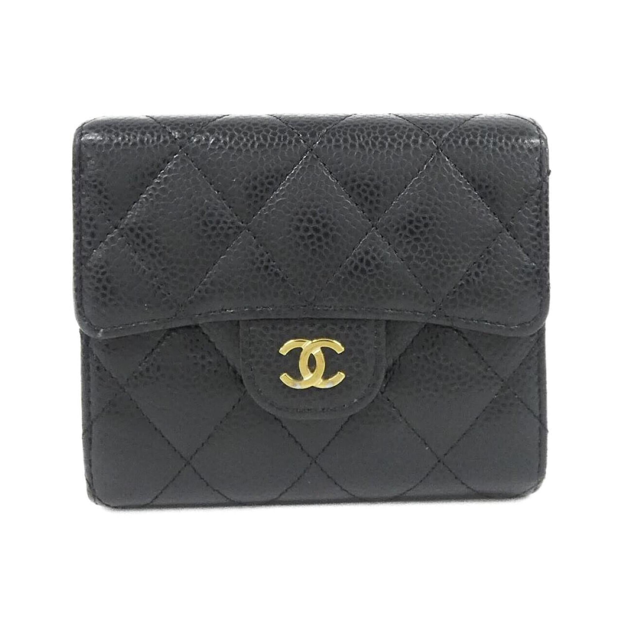 Chanel Black Bordeaux Grained Calfskin Wallet (Tri-Fold) (Pre-Owned)