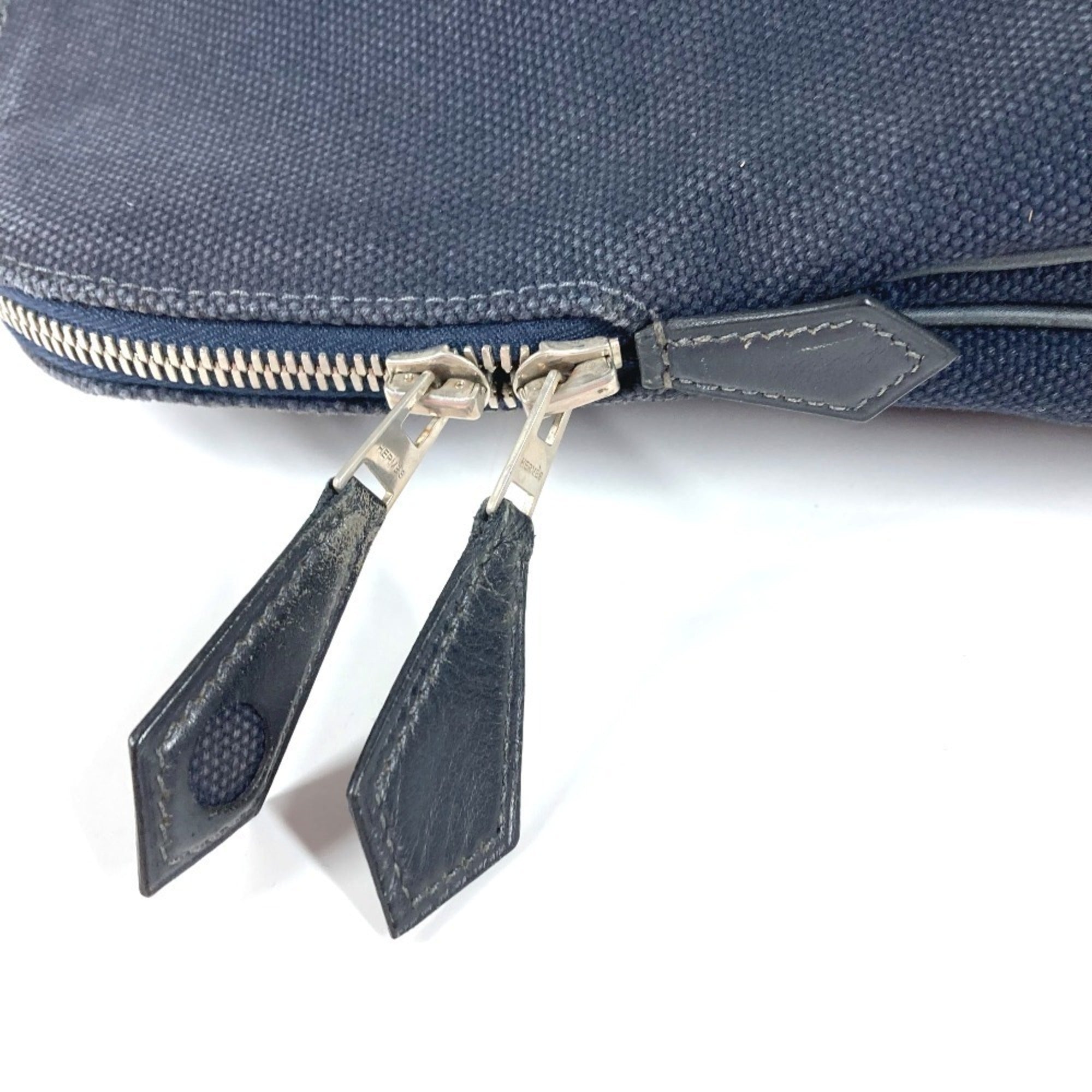 Hermes Black Navy Canvas Leather Boston Bag Handbag Tote Bag (Pre-Owned)