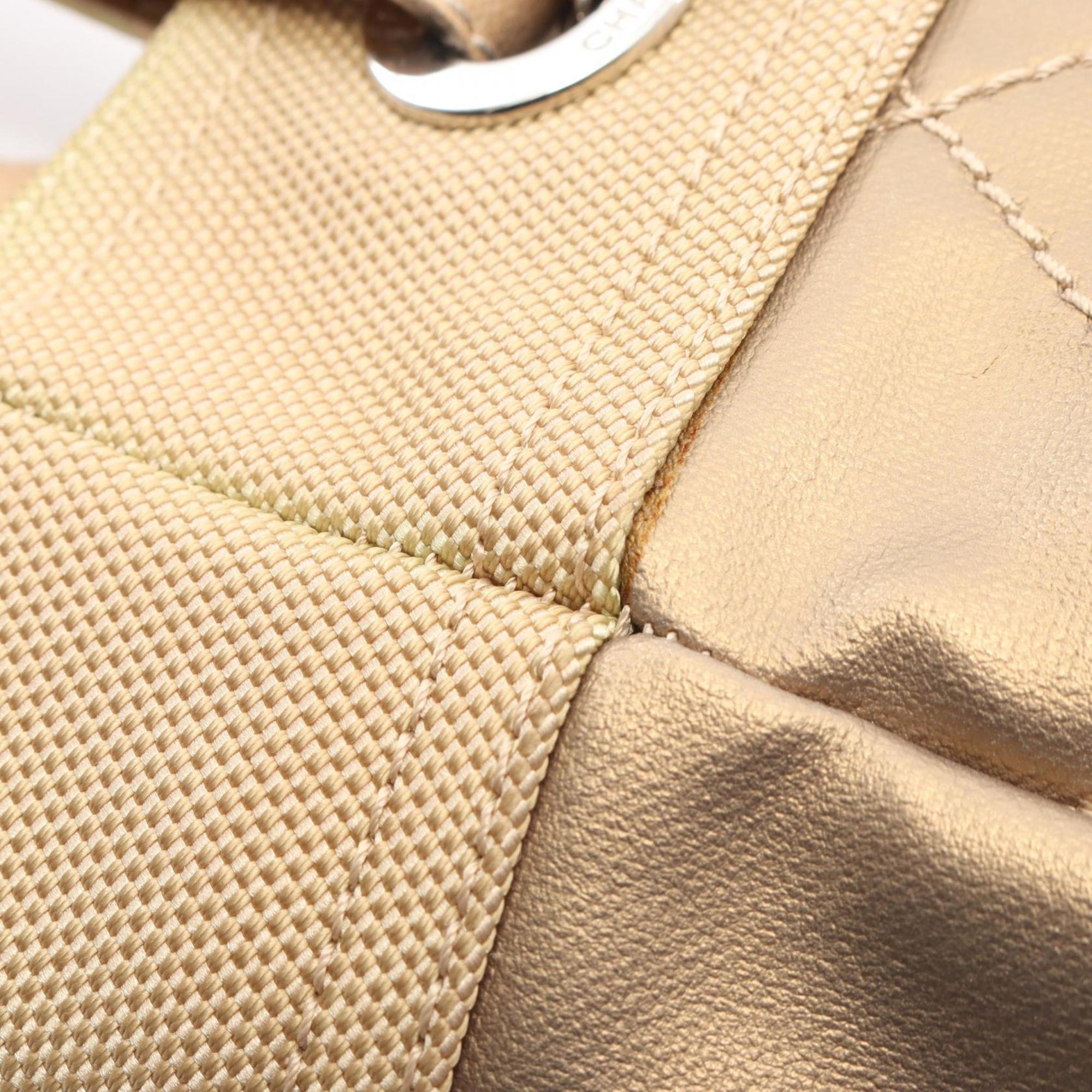 Chanel Beige Gold Coated Canvas Leather Handbag Tote Bag (Pre-Owned)