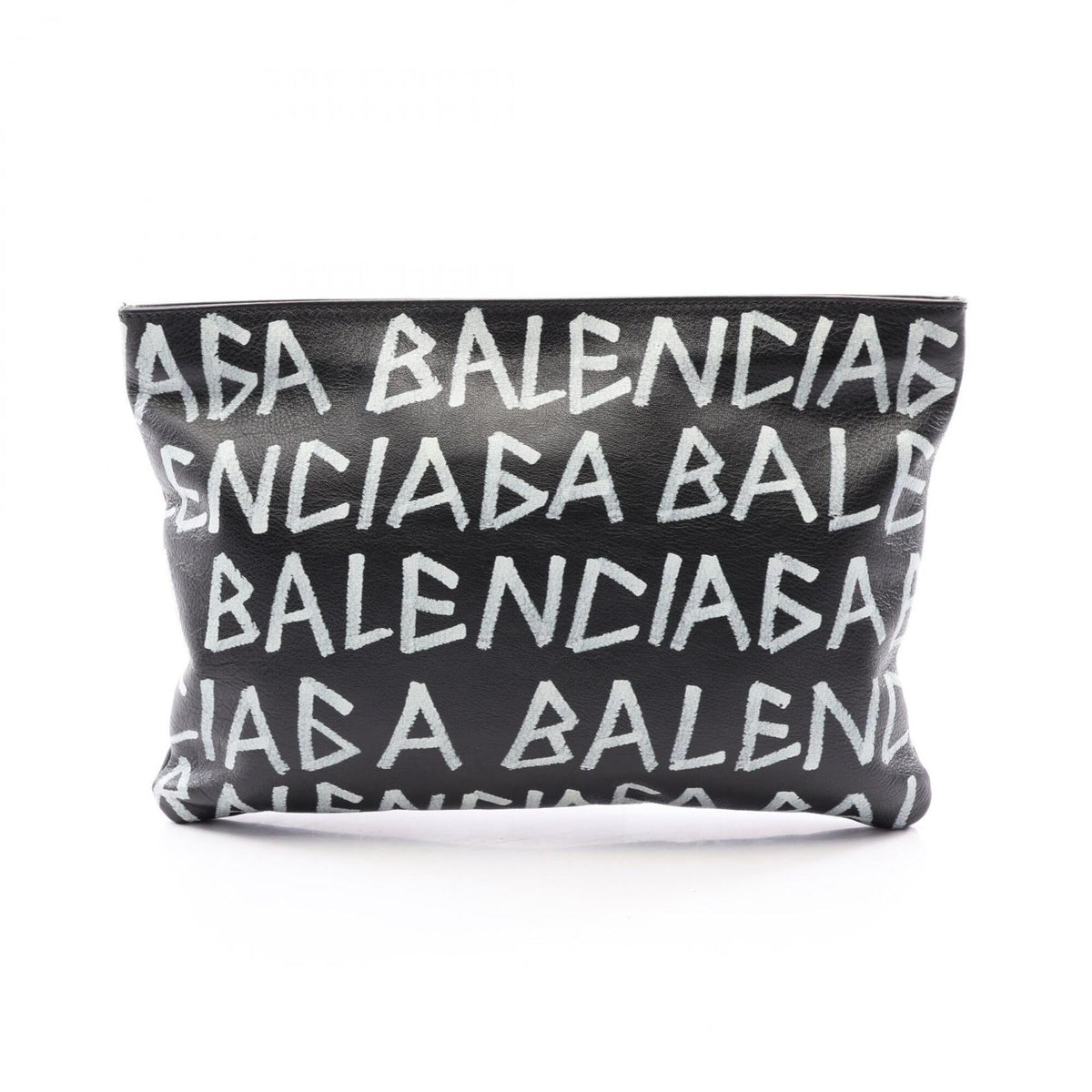 Balenciaga Black White Leather Clutch Bag Handbag (Pre-Owned)