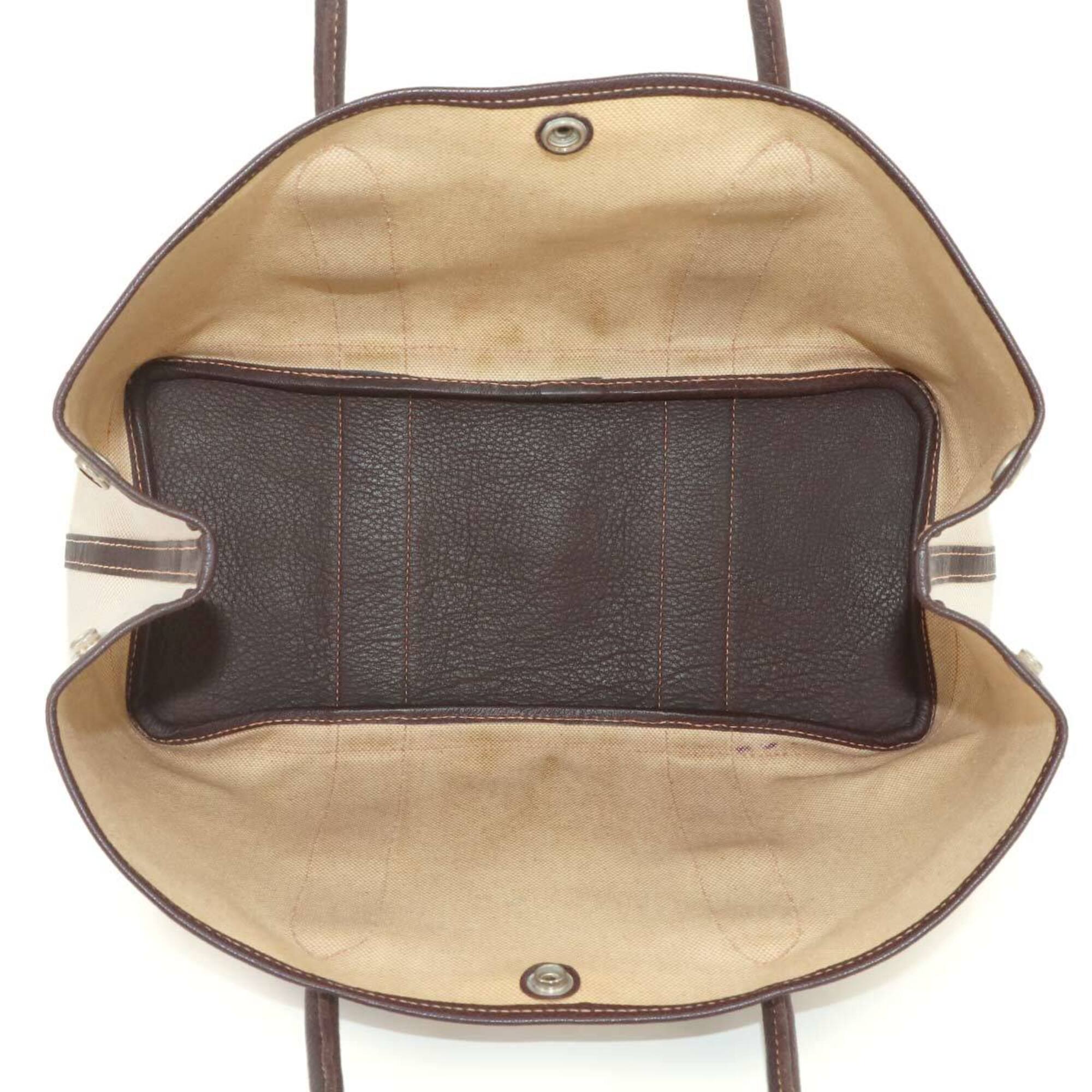 Hermes Marron Natural Toile H Leather Handbag Tote Bag (Pre-Owned)