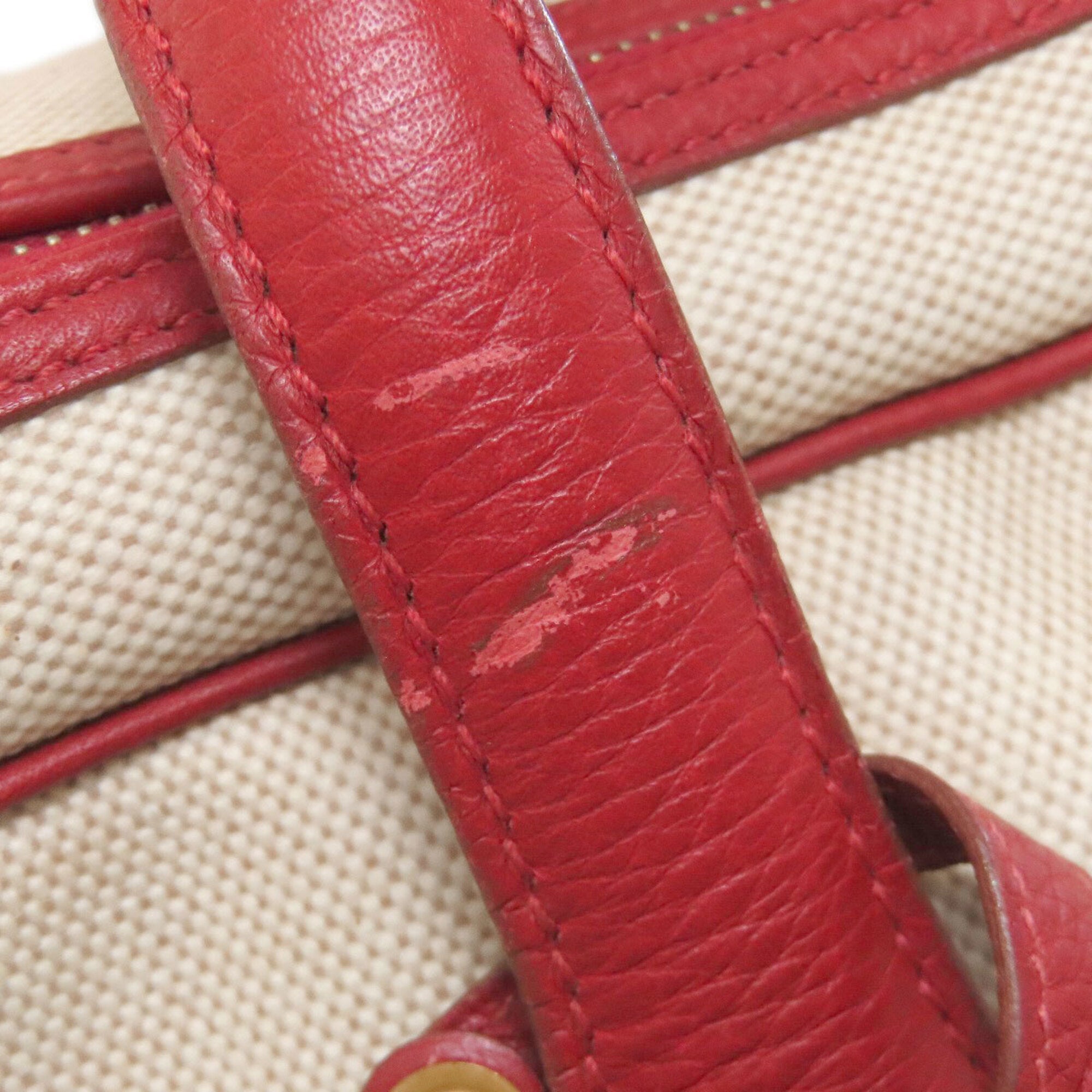 Hermes Natural Red Color Toile H Taurillon Clemence Leather Boston Bag (Pre-Owned)