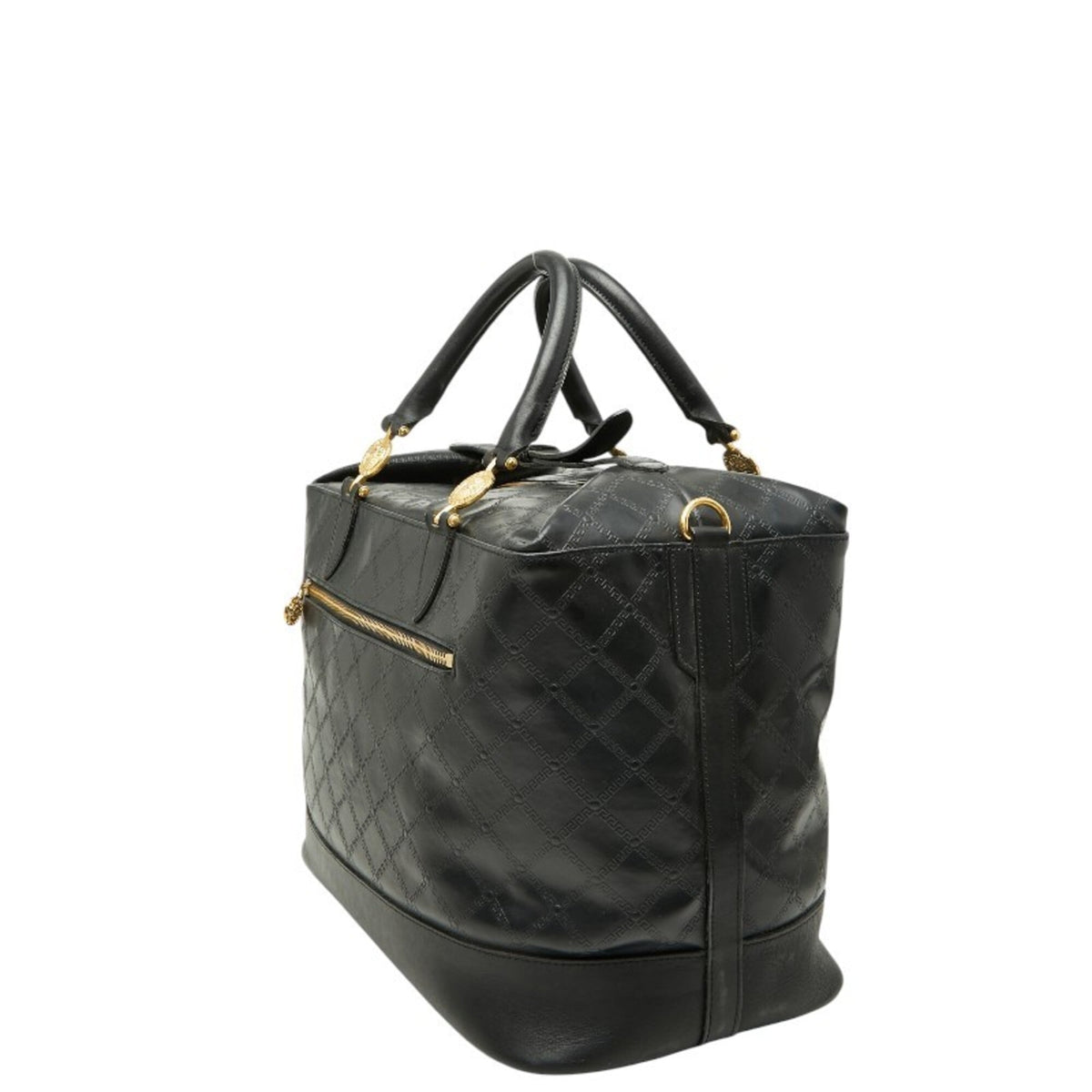 Versace Black Gold Leather Boston Bag Tote Bag (Pre-Owned)