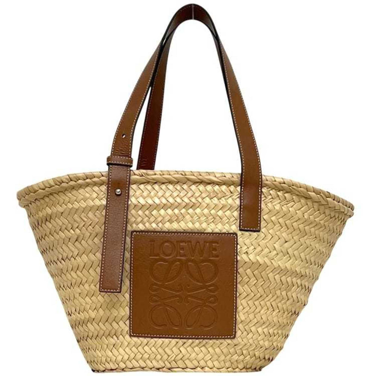 Loewe Beige Brown Raffia Leather Basket Tote Bag (Pre-Owned)