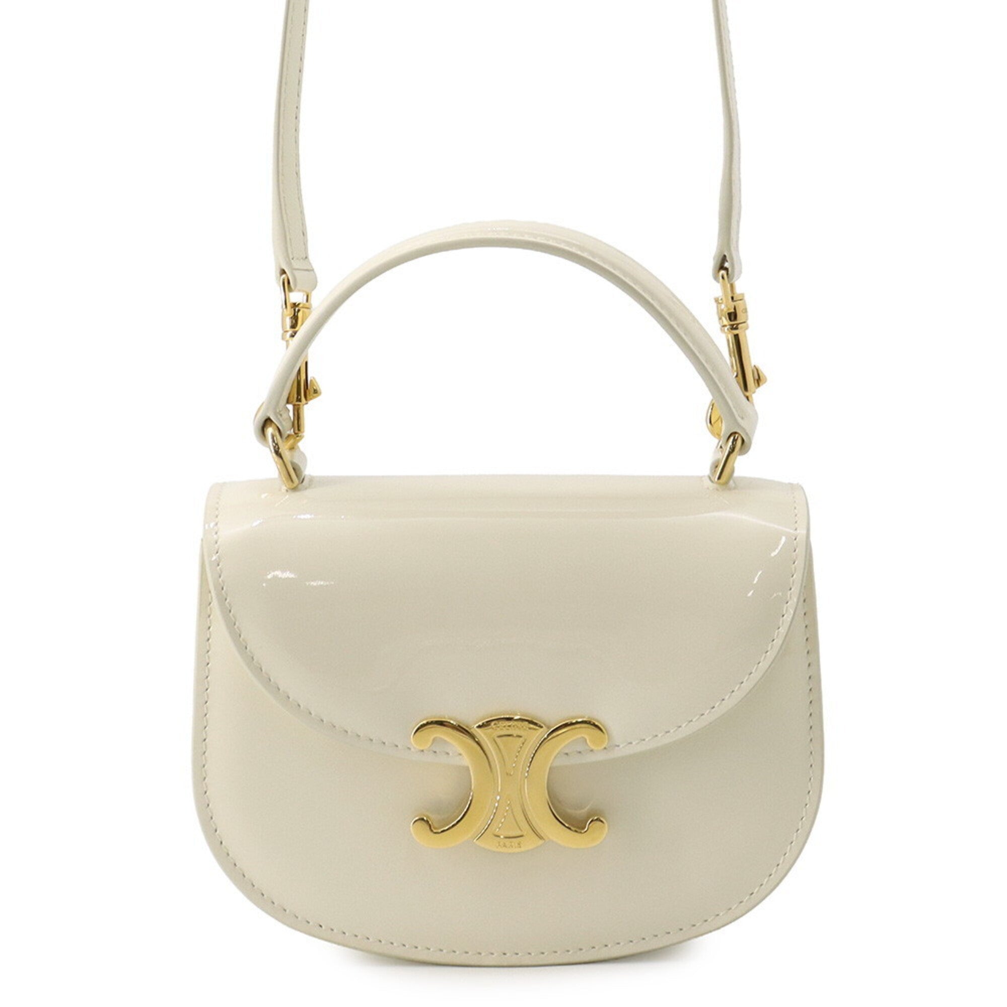 Celine White Patent Leather Handbag Shoulder Bag (Pre-Owned)
