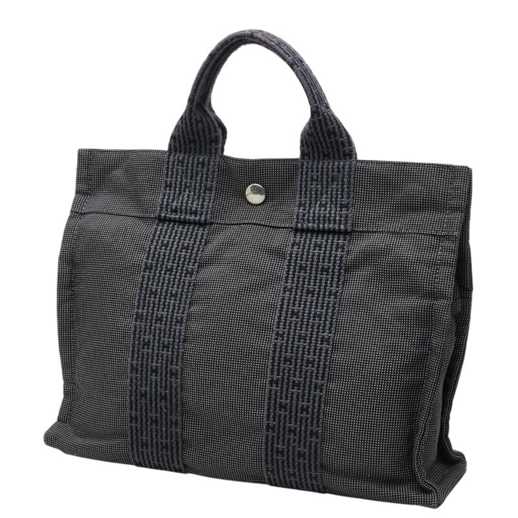 Hermes Gray Canvas Handbag Tote Bag (Pre-Owned)