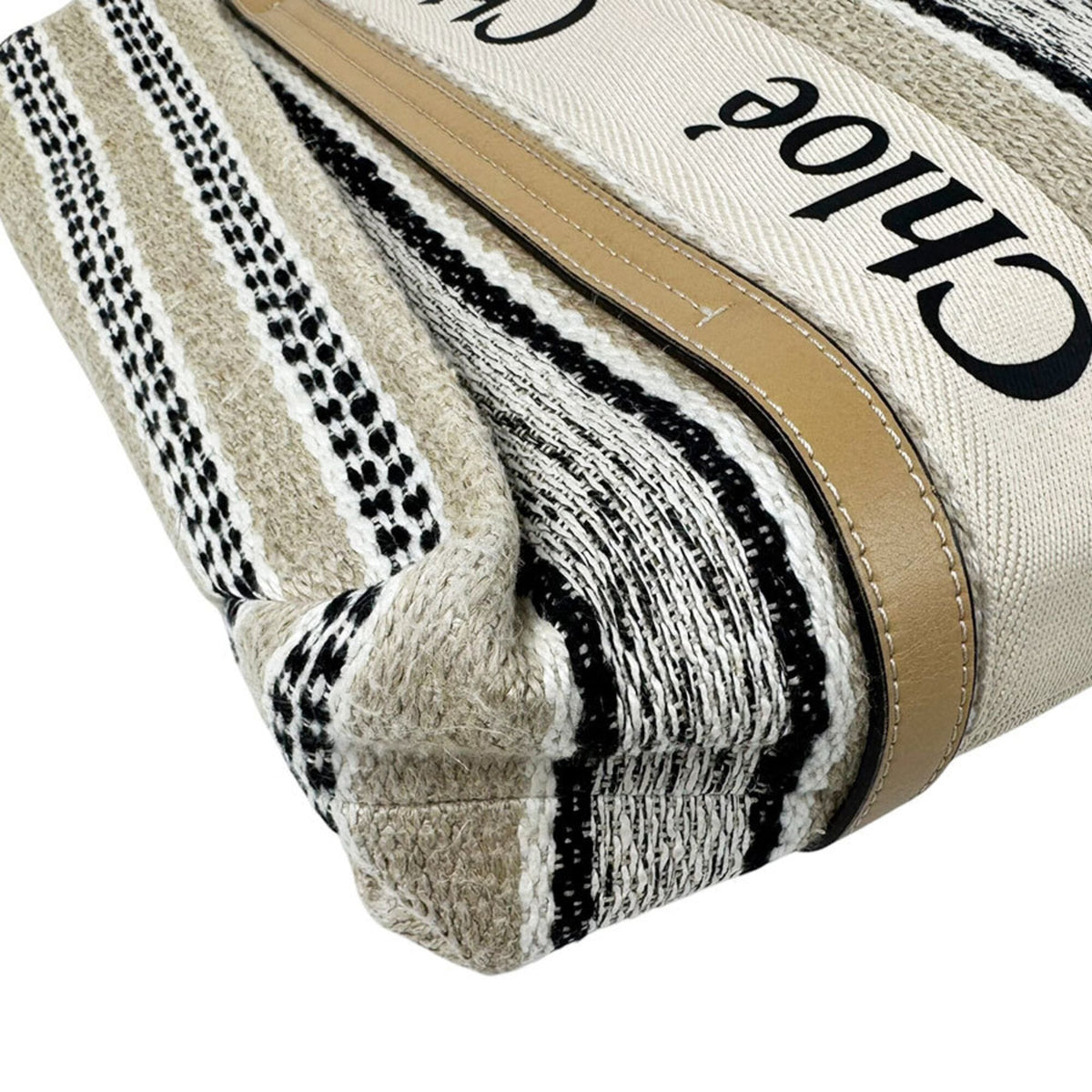 Chloé Beige Black Linen Tote Bag (Pre-Owned)