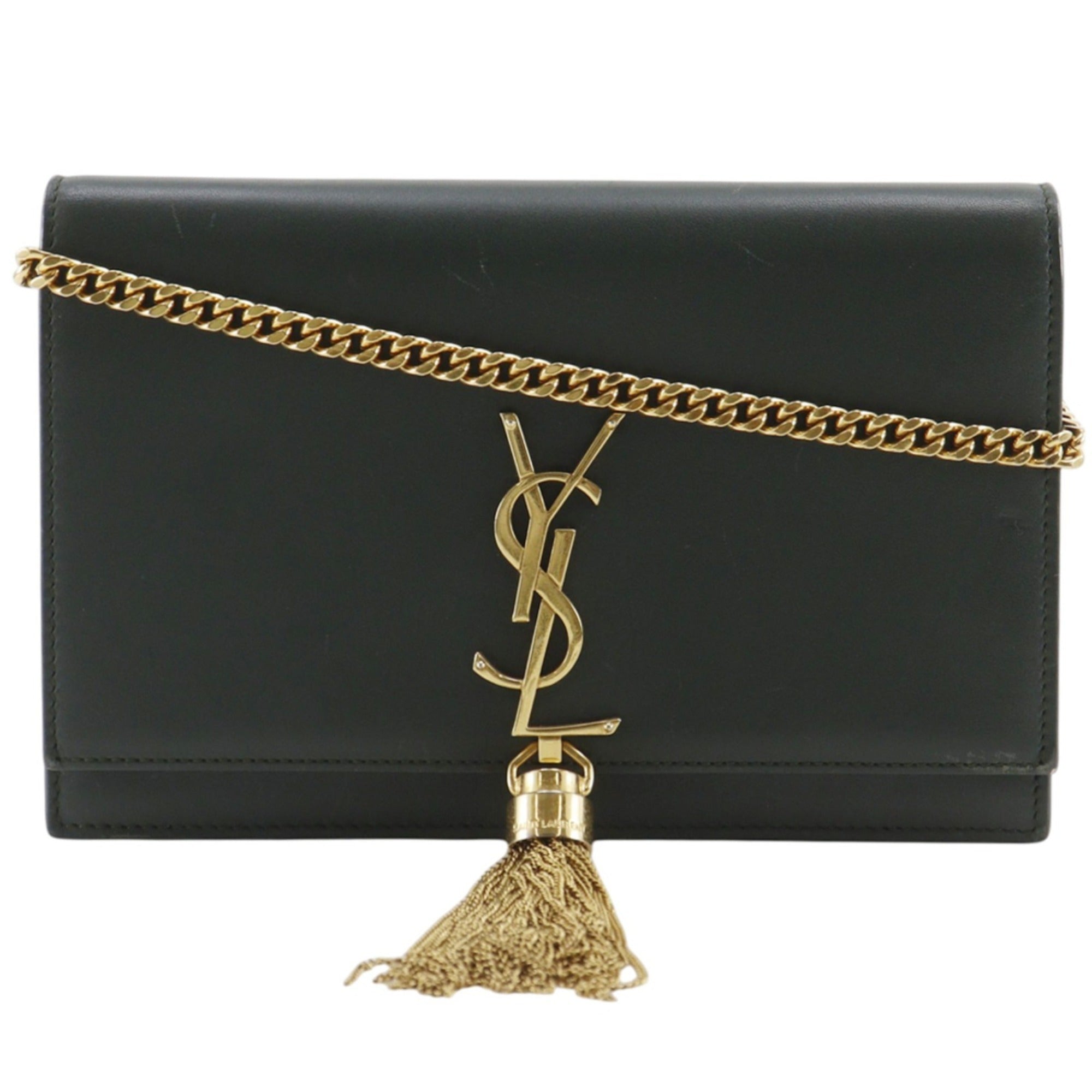Saint Laurent Green Leather Chain/Shoulder Wallet (Pre-Owned)