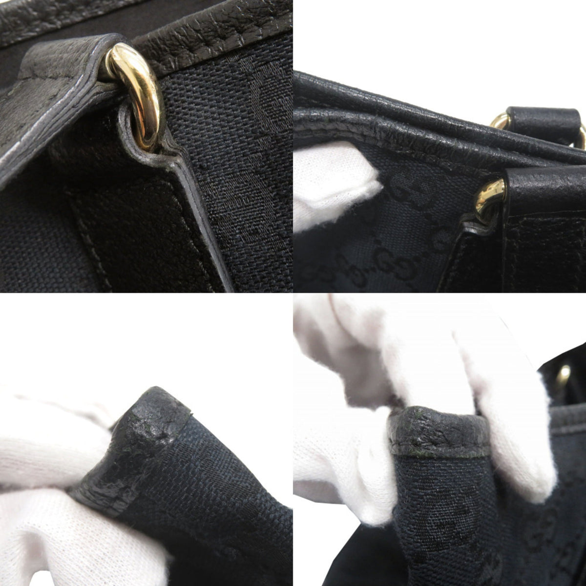 Gucci Black Gg Canvas Leather Tote Bag (Pre-Owned)