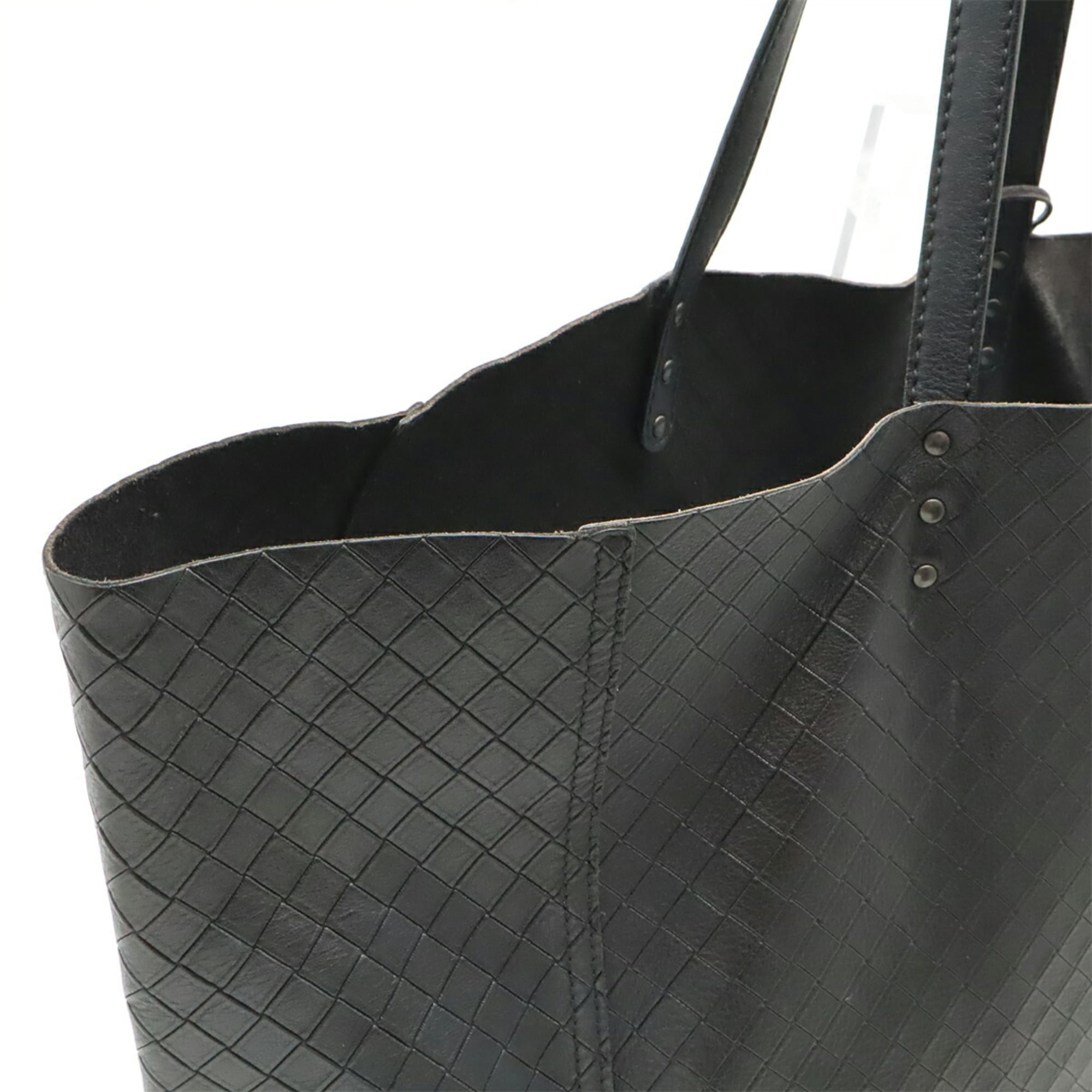 Bottega Veneta Intrecciomirage Black Leather Shoulder Bag Tote Bag (Pre-Owned)