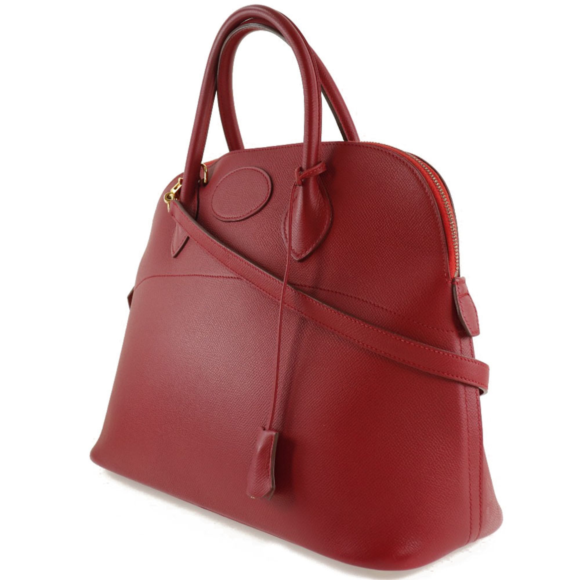 Hermes Bolide Red Color Courchevel Leather Handbag (Pre-Owned)