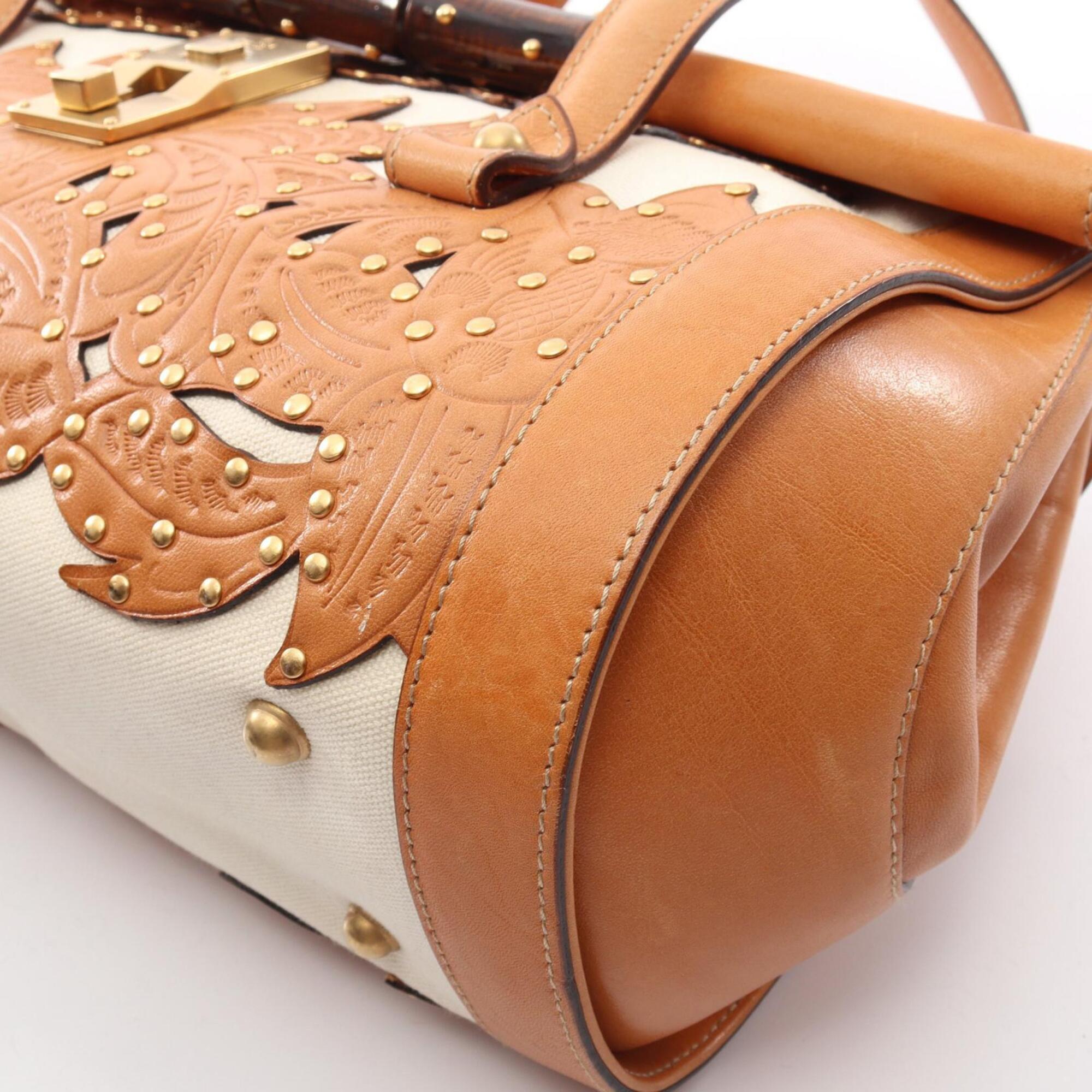 Gucci Brown White Canvas Handbag (Pre-Owned)