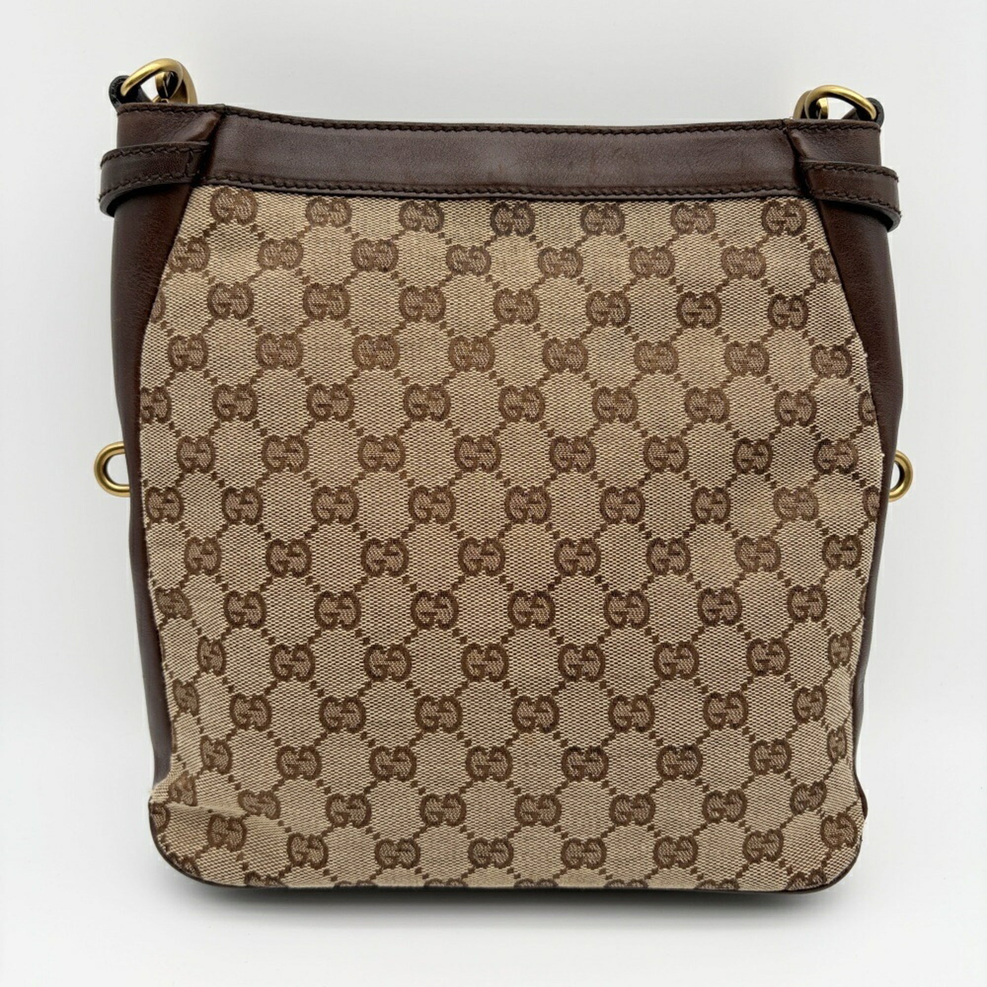 Gucci Gg Canvas Beige Dark Brown Gg Canvas Leather Shoulder Bag (Pre-Owned)