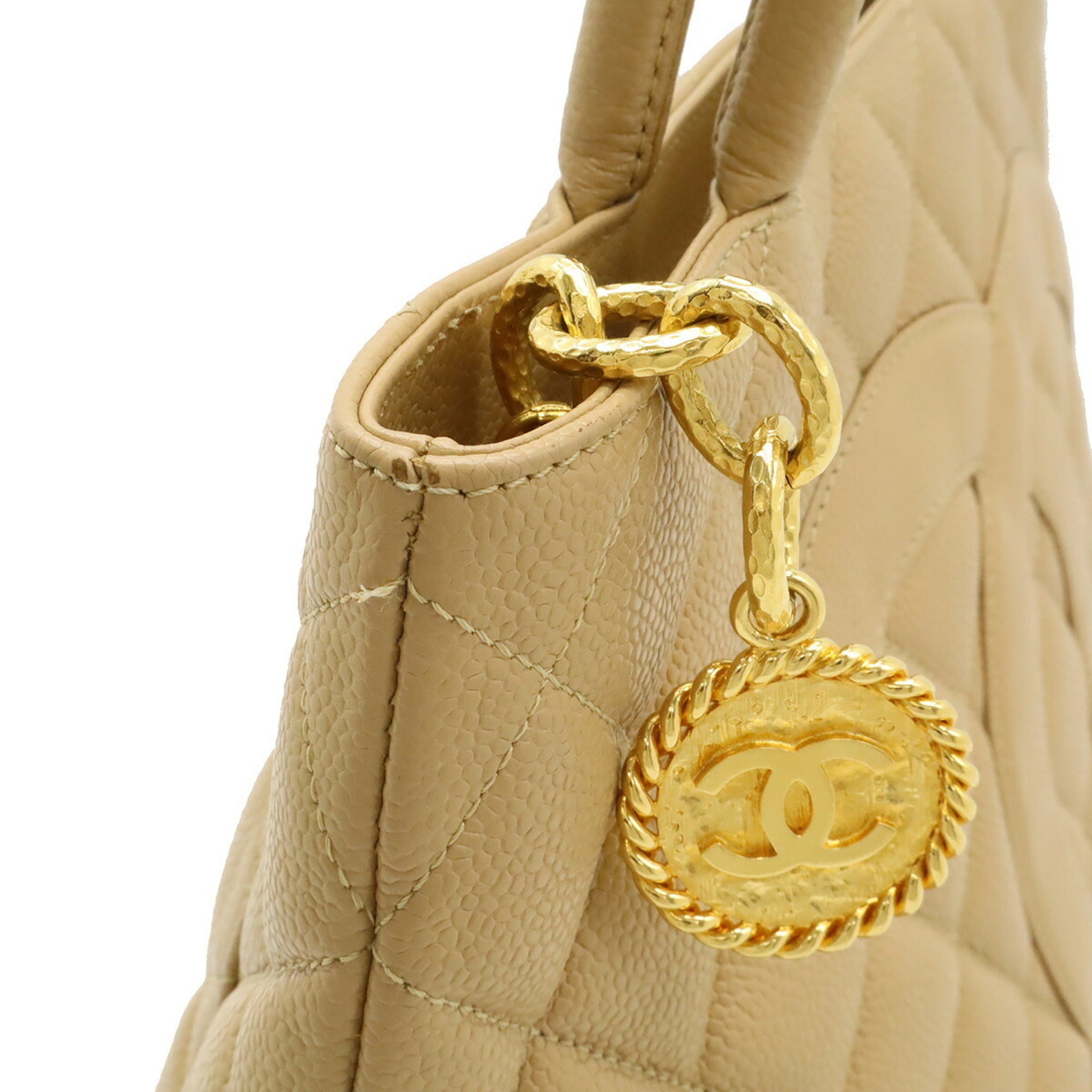 Chanel Matelasse Beige Grained Calfskin Shoulder Bag Tote Bag (Pre-Owned)