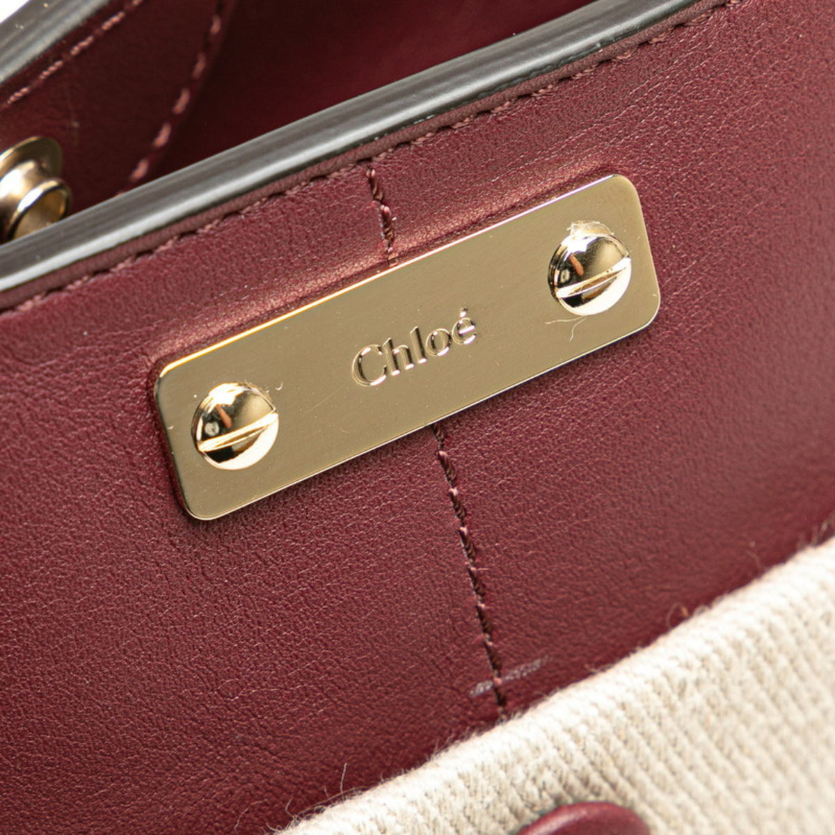 Chloé Beige Wine Leather Linen Shoulder Bag (Pre-Owned)