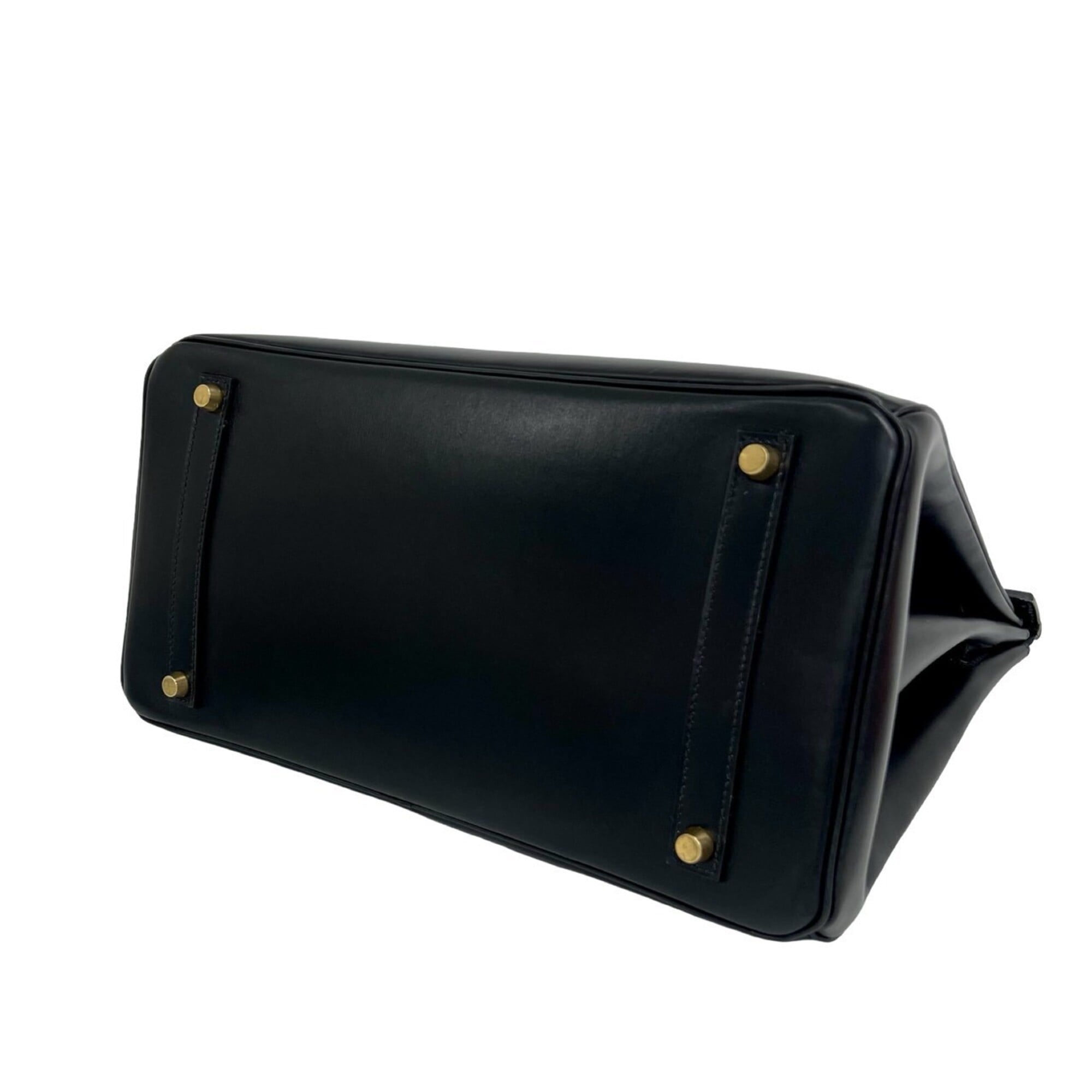 Hermes Black Box Calf Leather Handbag Tote Bag (Pre-Owned)