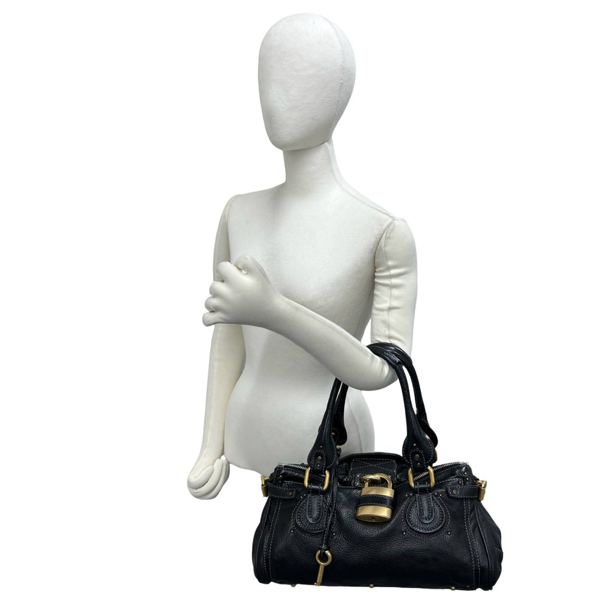 Chloé Black Leather Boston Bag Handbag Tote Bag (Pre-Owned)