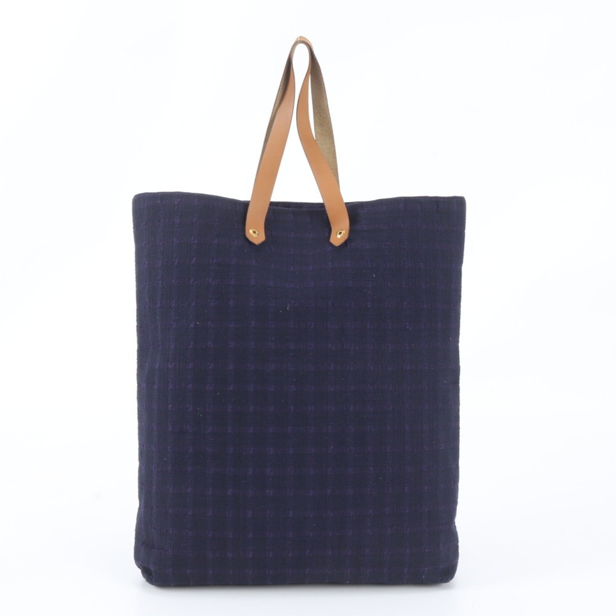 Hermes Brown Purple Leather Canvas Shoulder Bag Tote Bag (Pre-Owned)