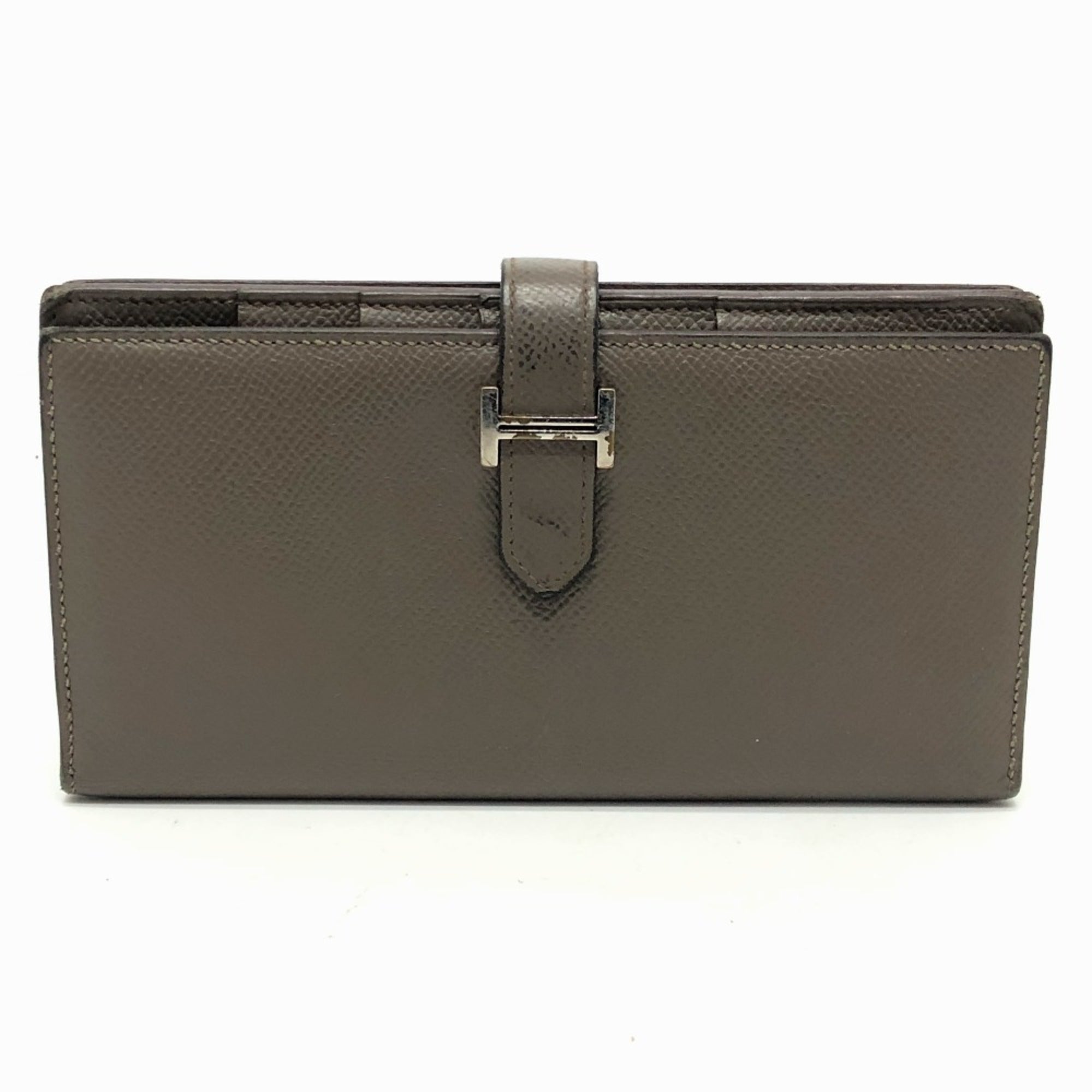 Hermes Gray Leather Long Wallet (Bi-Fold) (Pre-Owned)