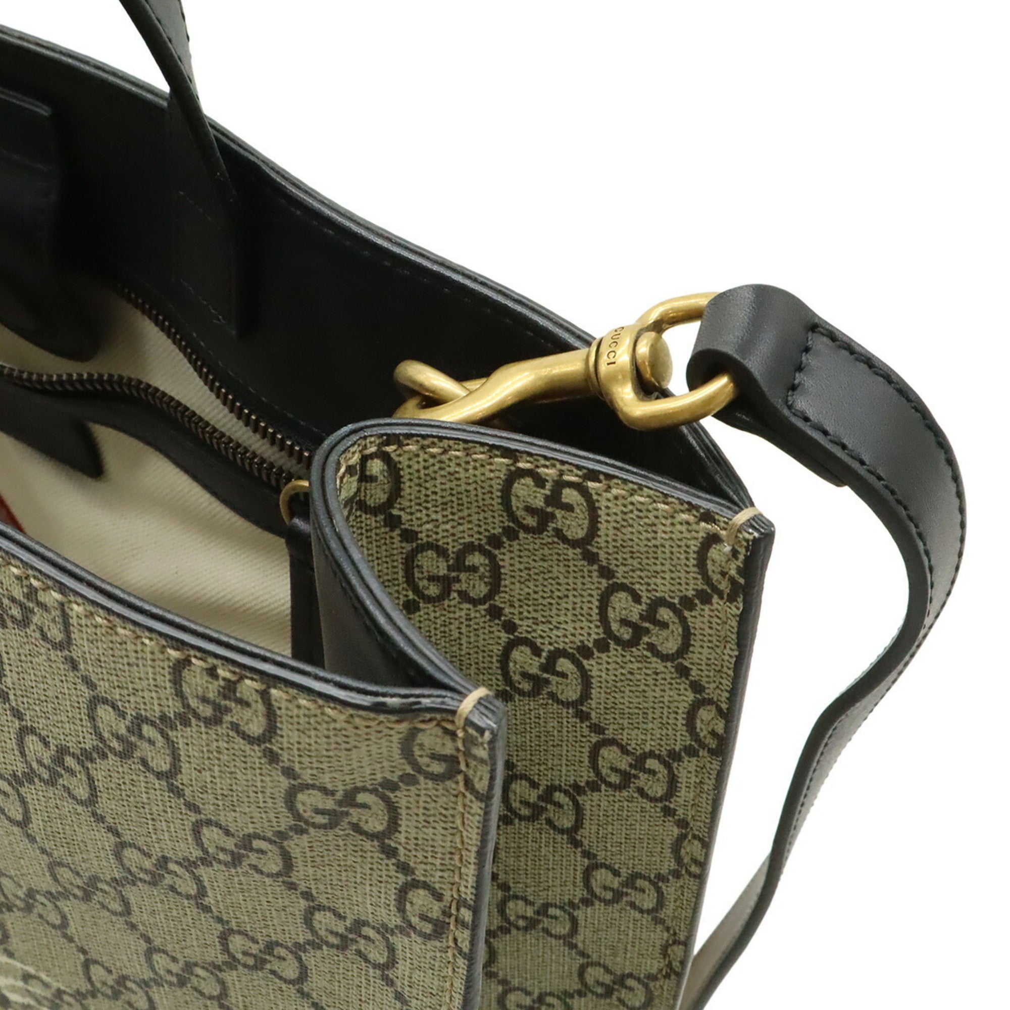 Gucci Beige Black Khaki Gg Supreme Shoulder Bag Tote Bag (Pre-Owned)