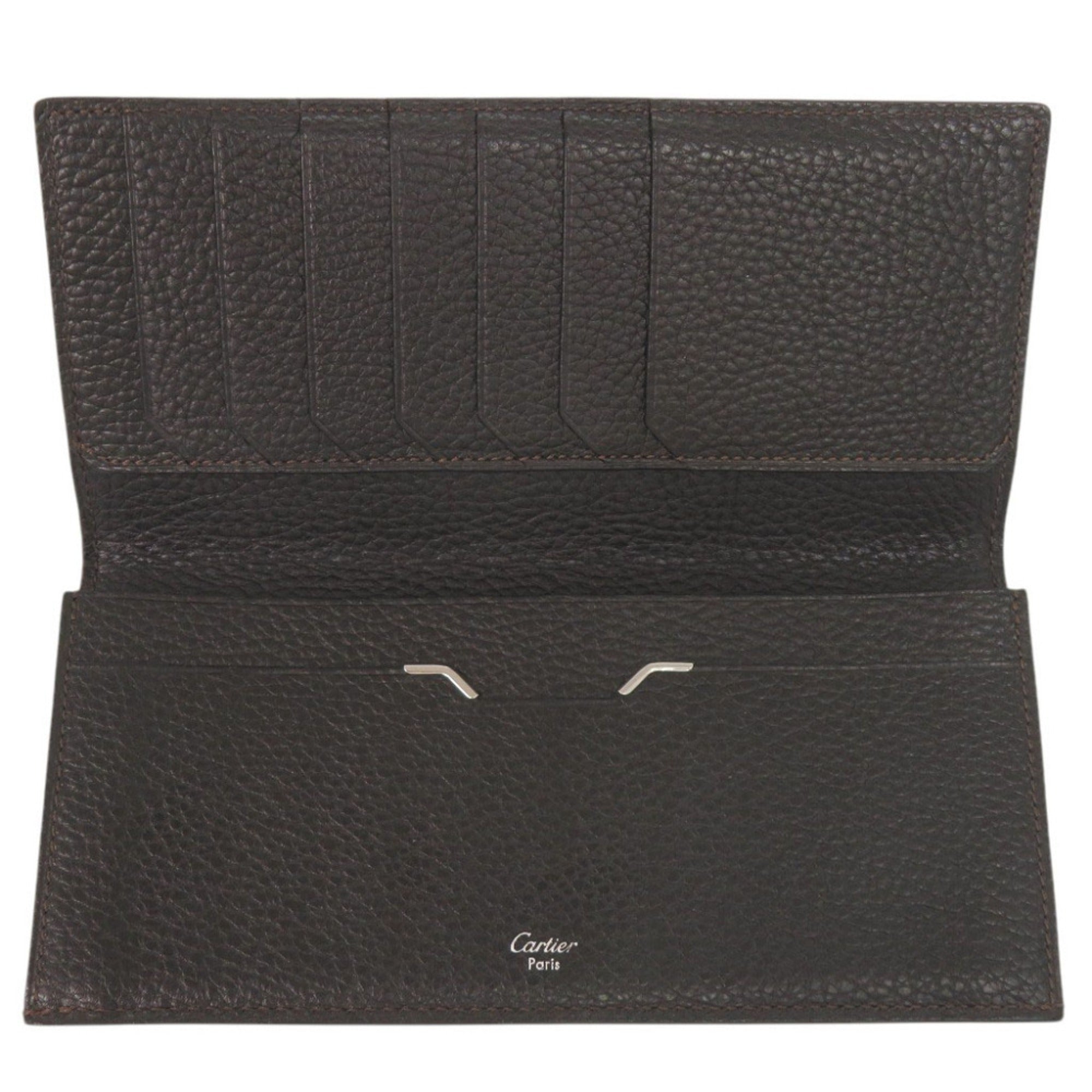 Cartier Dark Brown Leather Long Wallet (Bi-Fold) (Pre-Owned)
